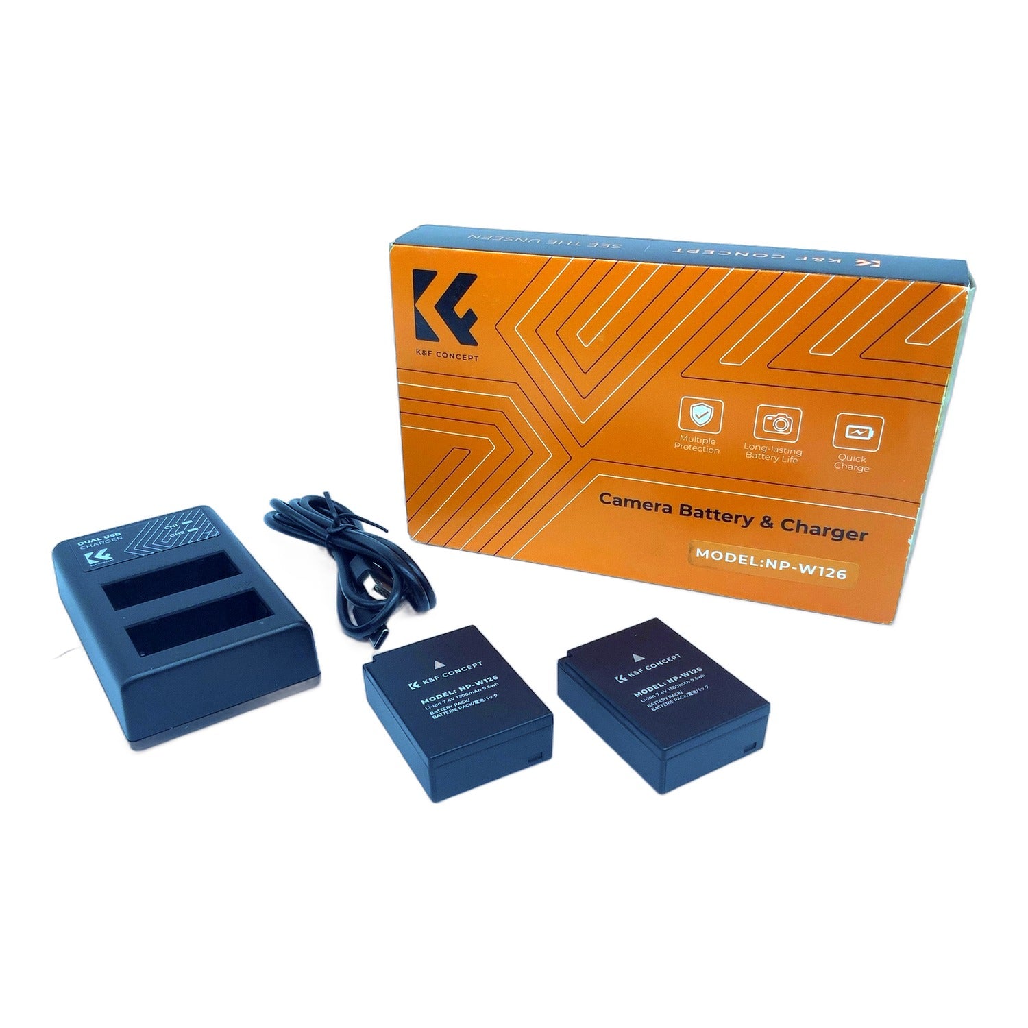 K&F Concept NP-W126 Akku mit Ladegerät 2x1300mAh für Fuji X100F X-A1 X-A2