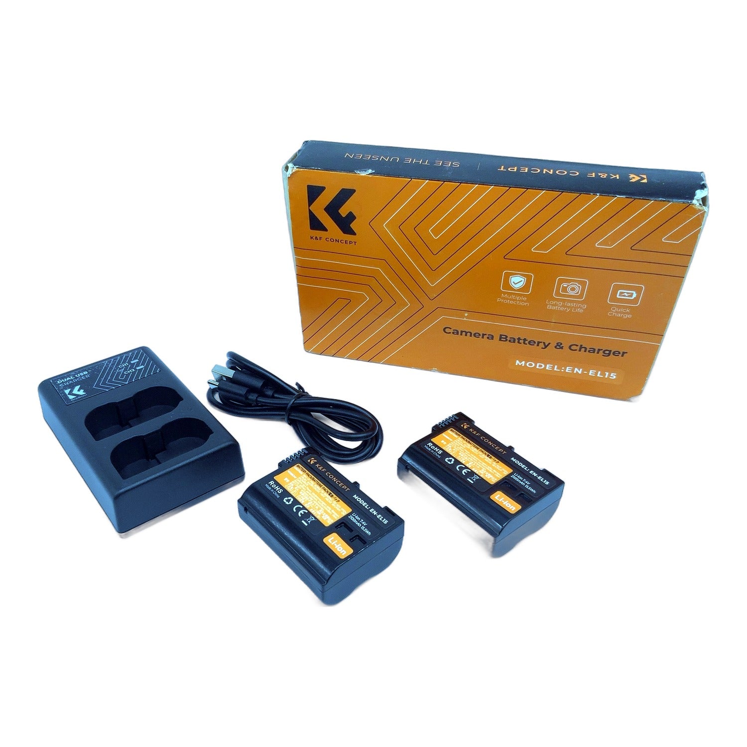 K&F Concept EN-EL15 Akku mit Ladegerät 2x2100mAh für Nikon D610 D600 D7000 D800