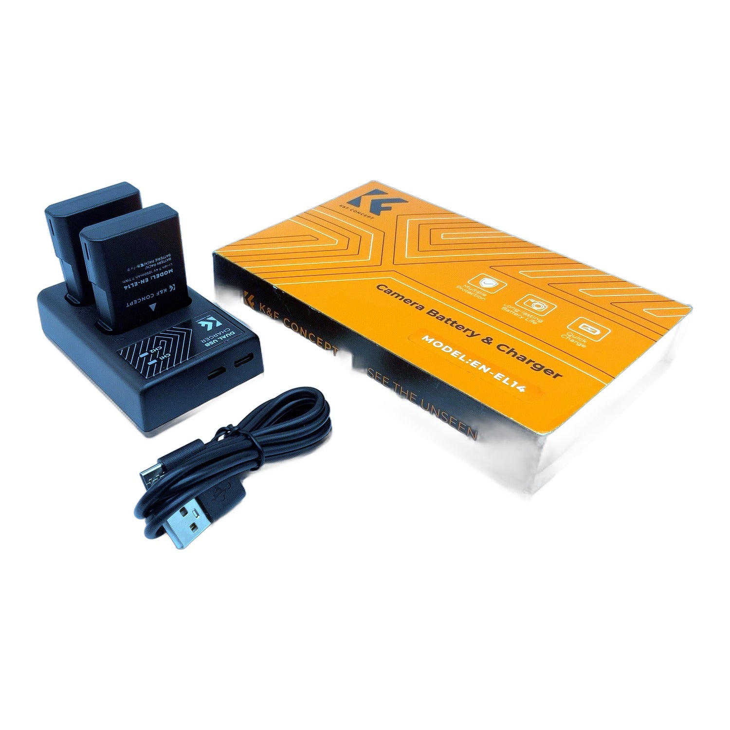 K&F Concept EN-EL14 Akku mit Ladegerät 2x1050mAh für Nikon EN-EL14A D5300 D5600
