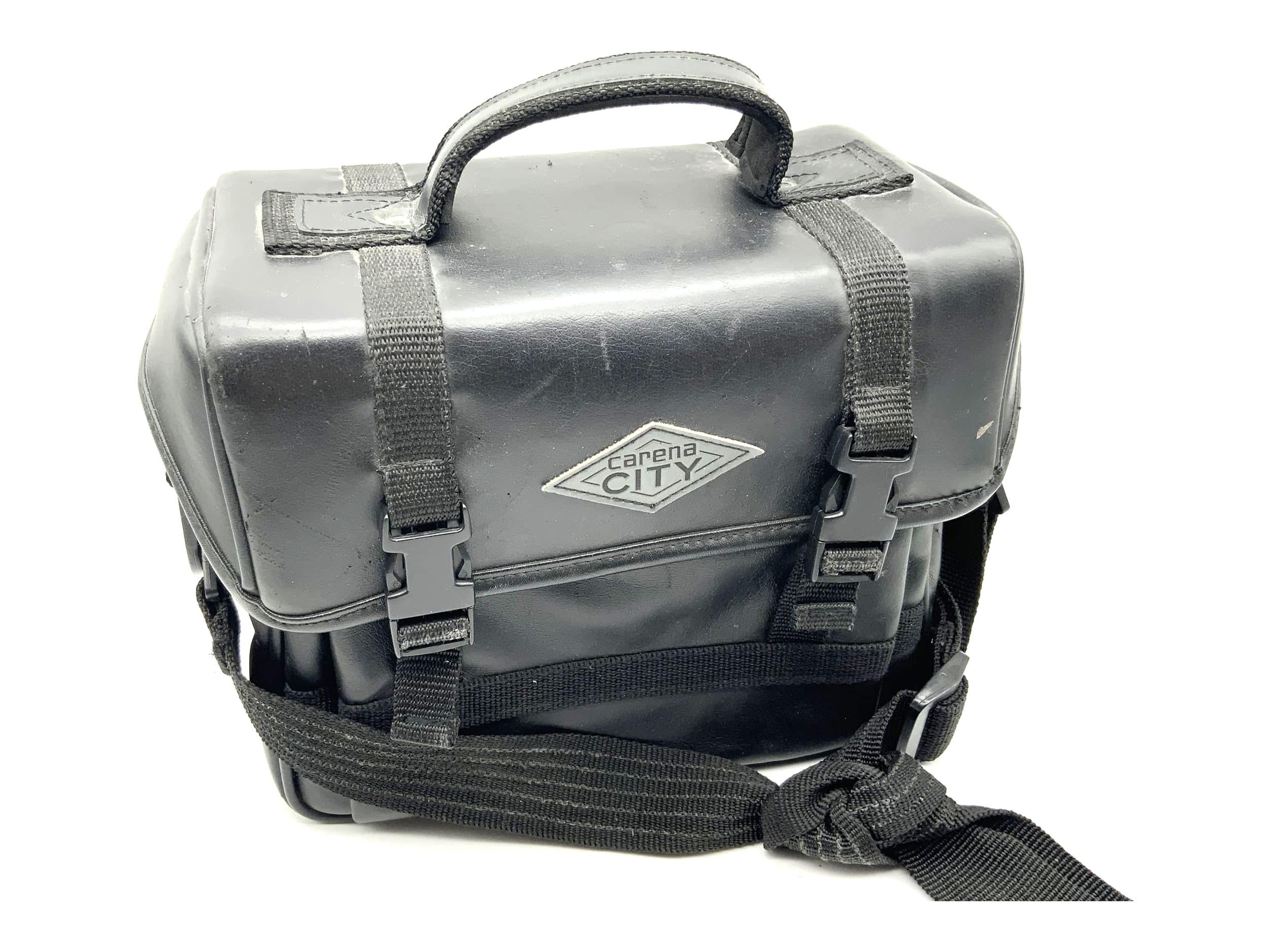 Sac photo en cuir Carena City, dimensions approximatives : 25 x 21 x 12 cm, noir, bandoulière universelle