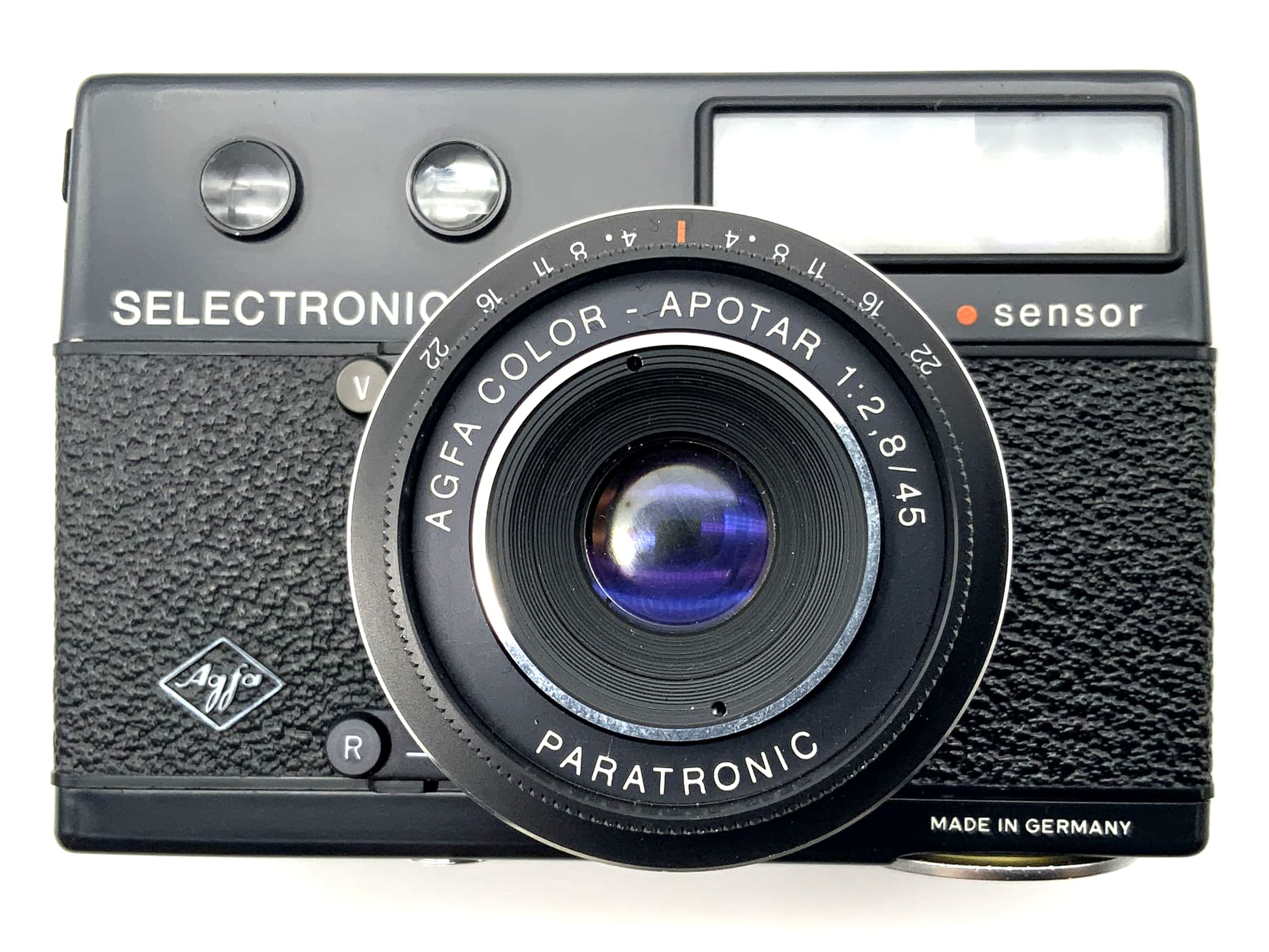 Agfa Selectronic sensor viewfinder camera with Apotar 45mm 1:2.8 35mm compact camera
