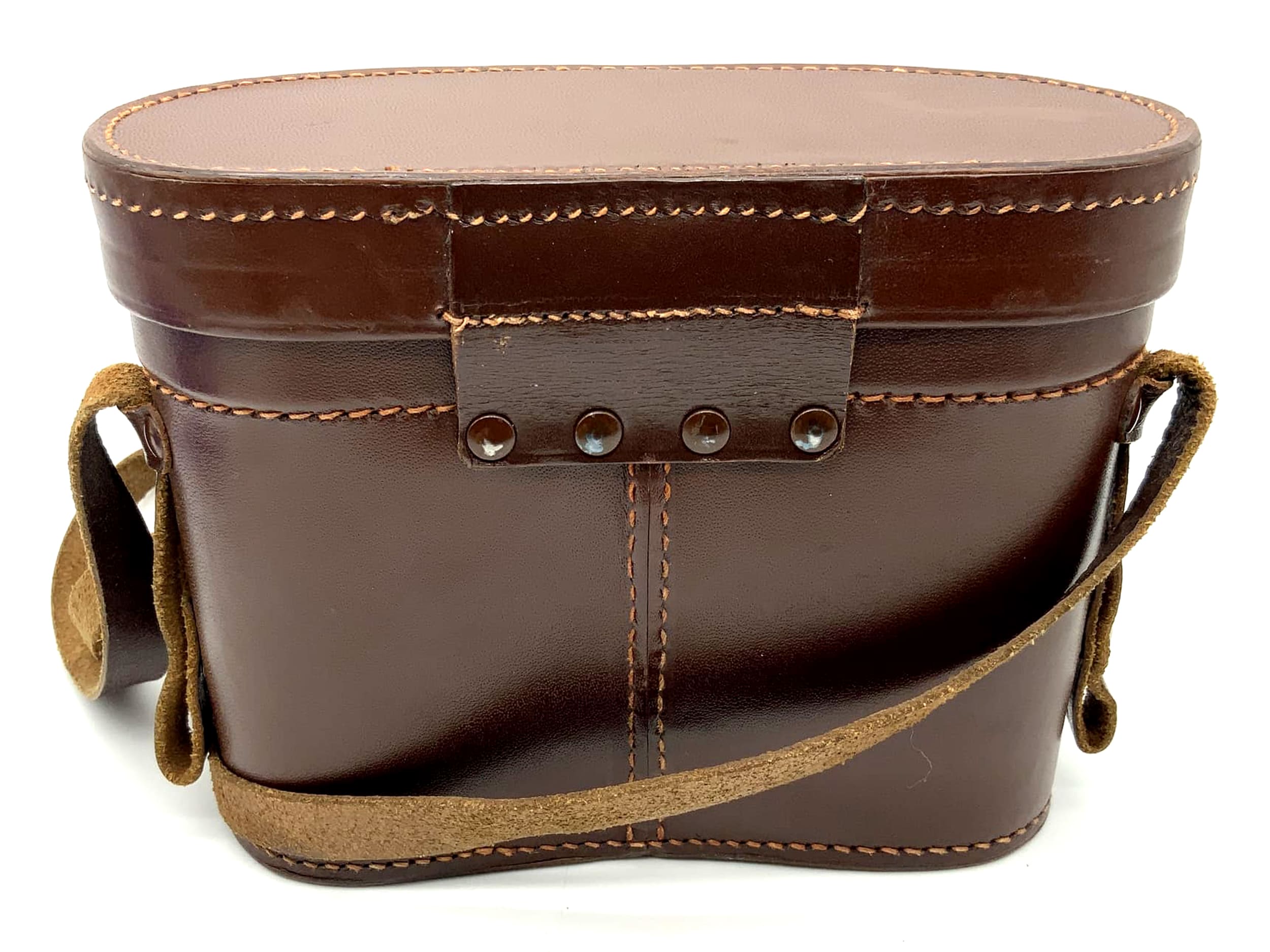 Étui pour jumelles Leitz Wetzlar, étui rigide en cuir marron, H : 13 cm, L : 17 cm, P : 7 cm