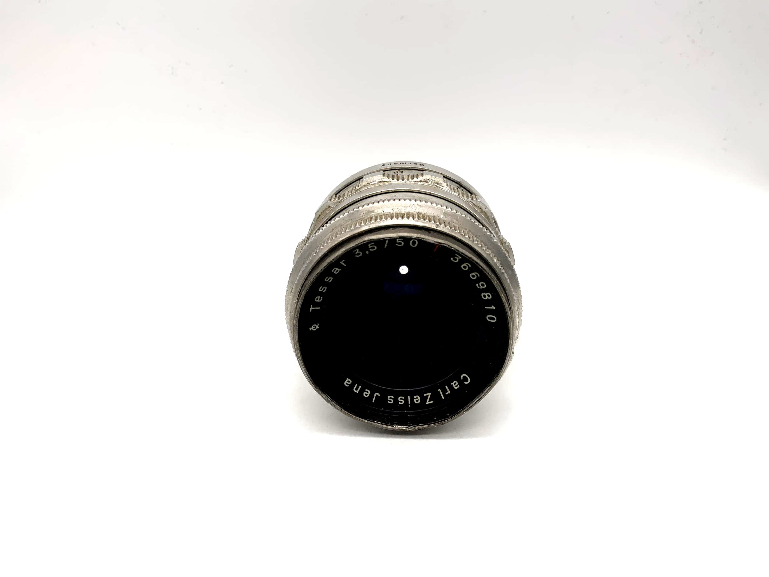 Objectif Carl Zeiss 50 mm 1:3.5 Tessar Q1 compact rouge T 14 lames (M42)
