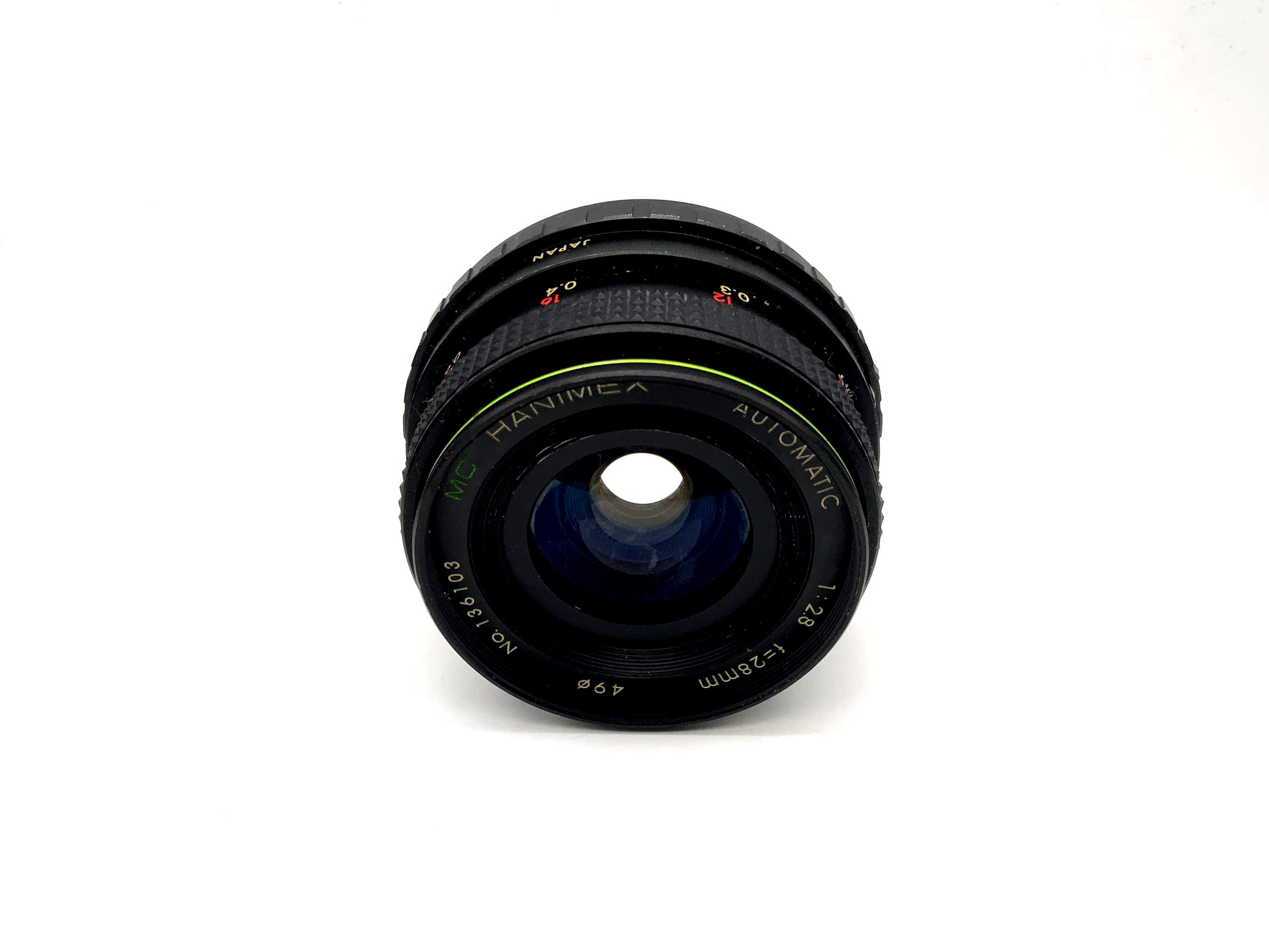 Objectif Hanimex 28 mm 1:2.8 MC multicouches automatique pour appareil photo (M42)