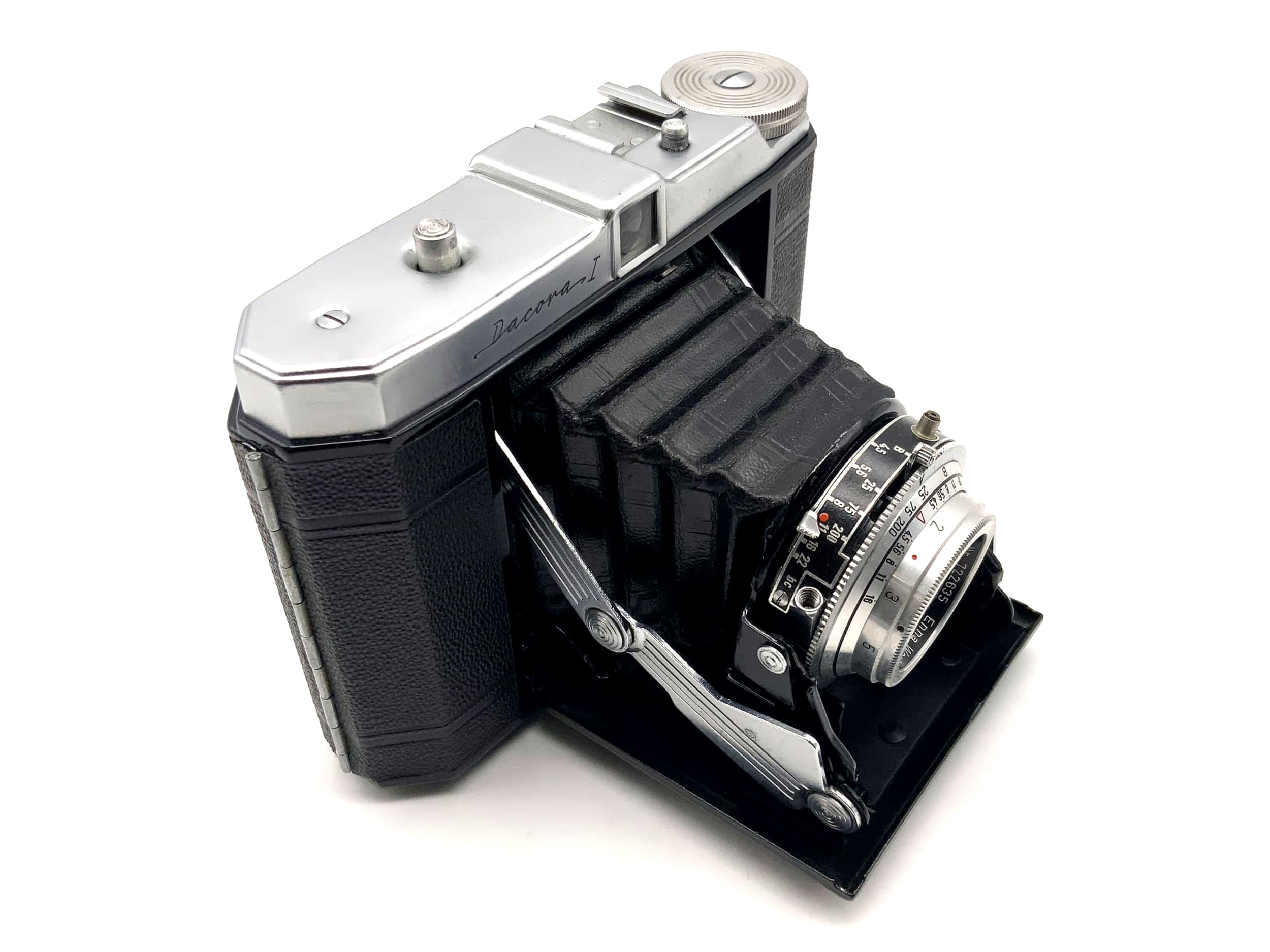 Appareil photo pliant Dacora I avec objectif Ennar 1:4.5 7,5 cm rouge C 1 Vario