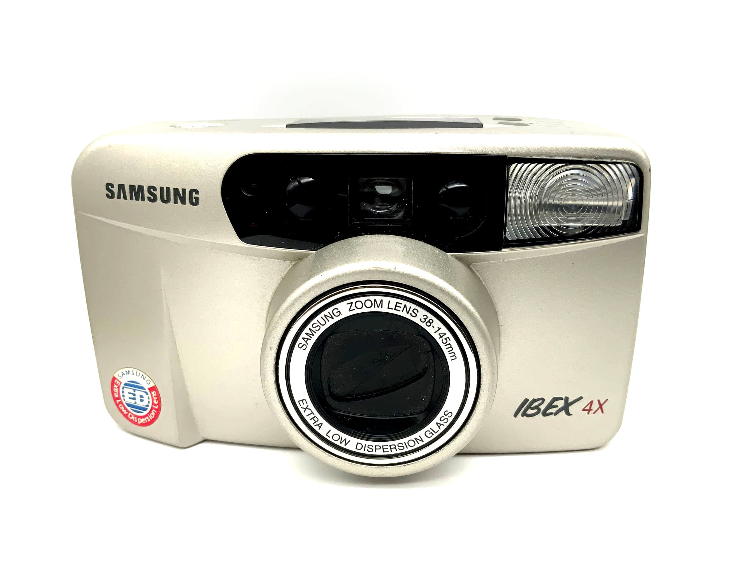 Appareil photo compact Samsung IBEX 4x avec objectif 38-145 mm, format 35 mm.