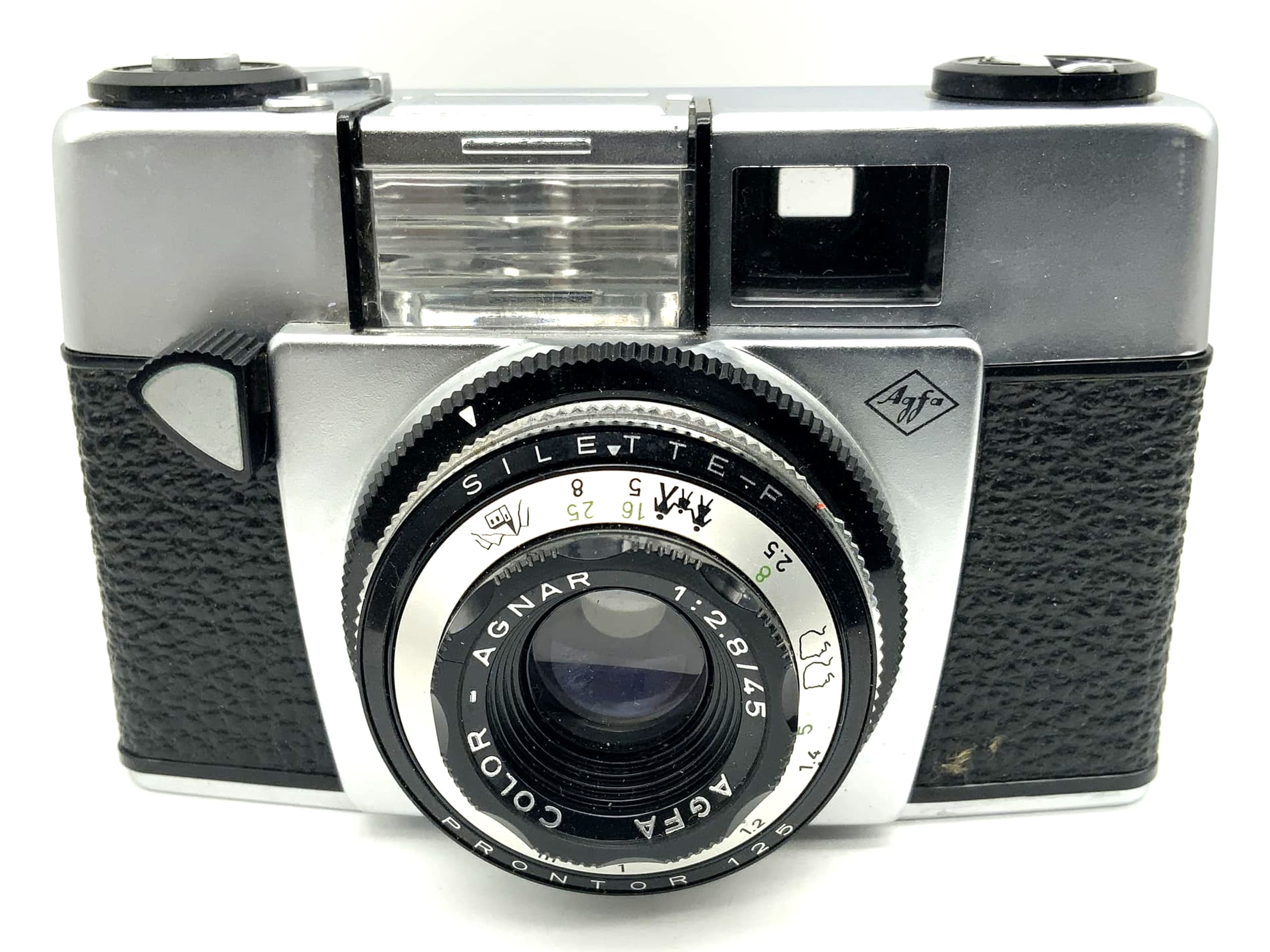 Appareil photo à visée Agfa Silette-F avec objectif Color-Agnar 1:2.8/45, appareil photo analogique Prontor 125