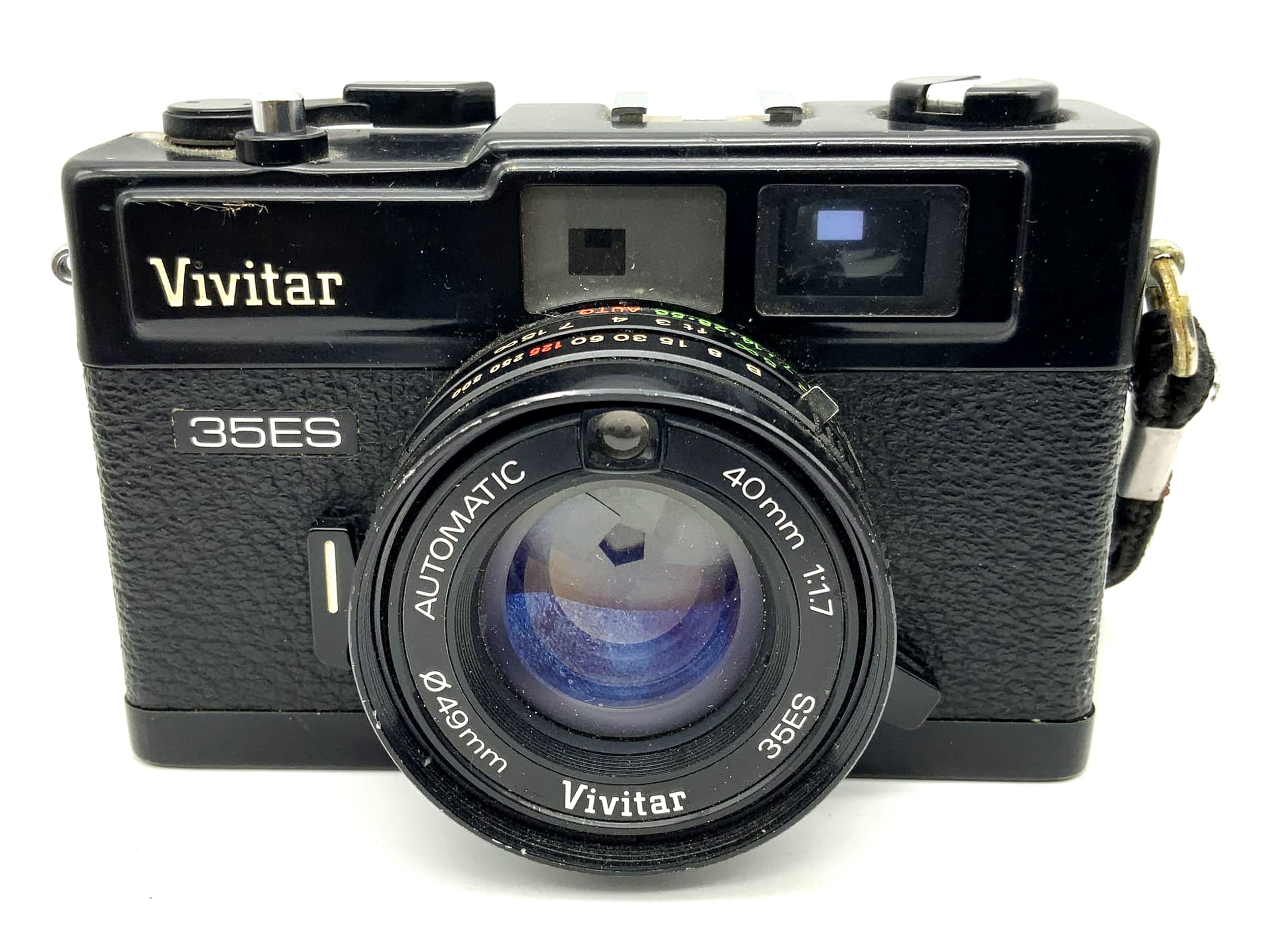 Appareil photo argentique Vivitar 35ES à visée directe, avec objectif automatique 40 mm f/1,7, noir.