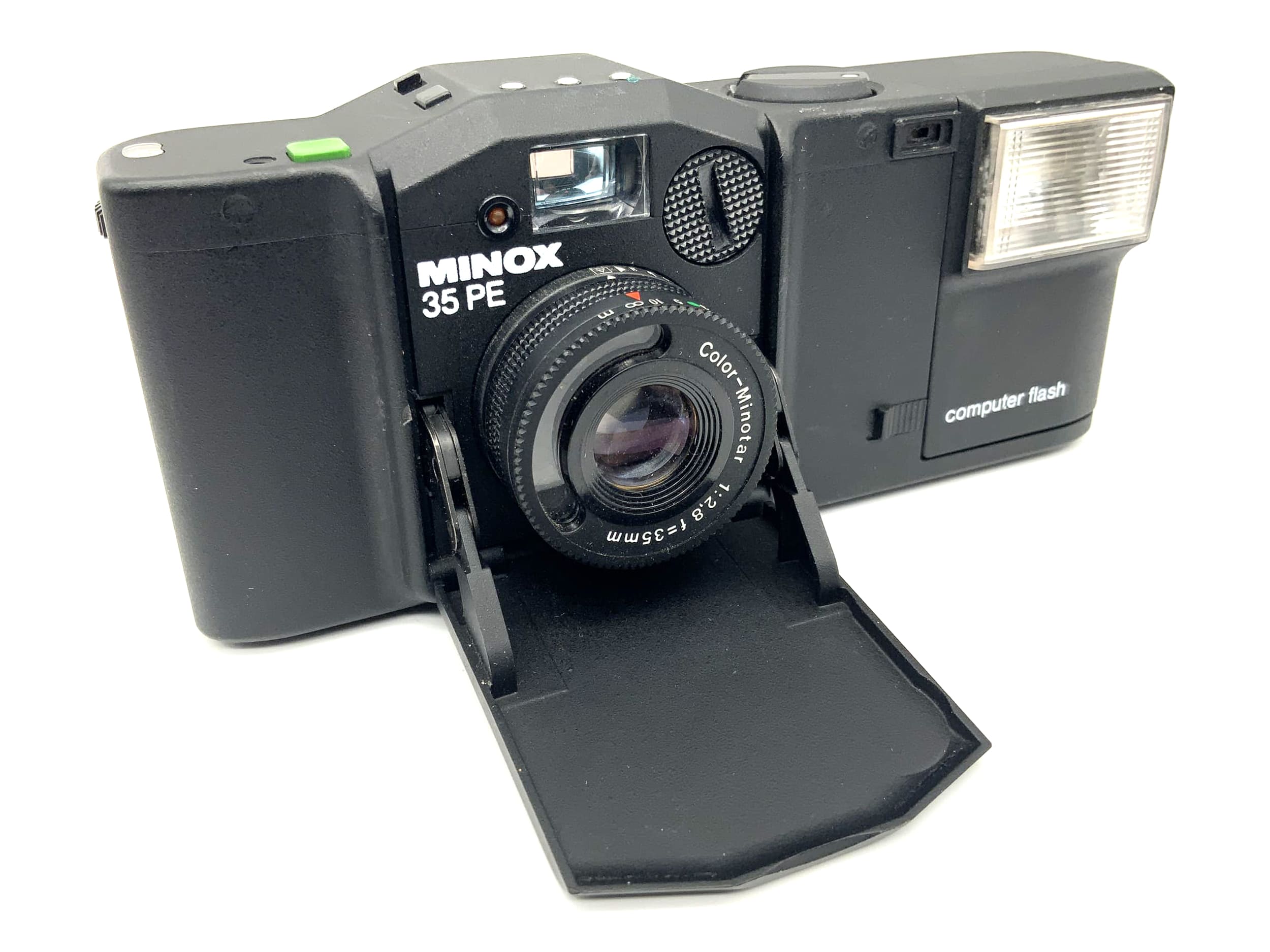Minox 35 PE viewfinder camera with Color-Minotar 1:2.8/35mm lens &amp; computer flash.