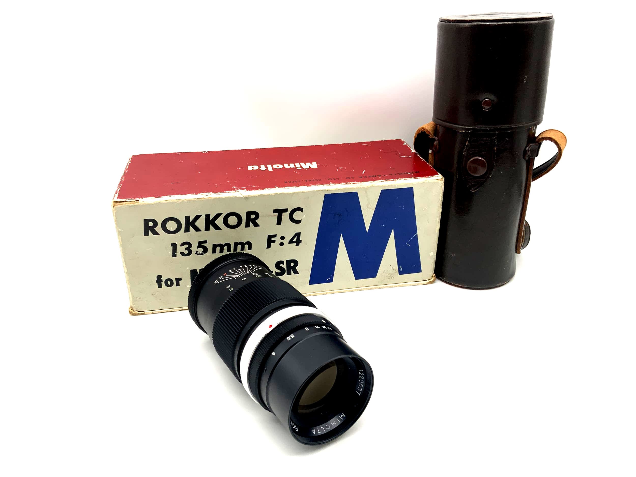 Objectif Minolta 135 mm 1:4 Rokkor TC pour Minolta-SR avec emballage d'origine (Minolta MD)