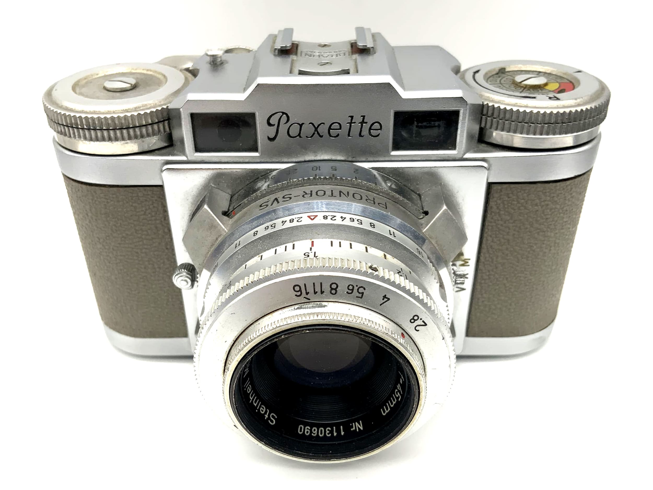 Braun Paxette viewfinder camera + Steinheil München Cassarit 2.8/45 Prontor-SVS grey
