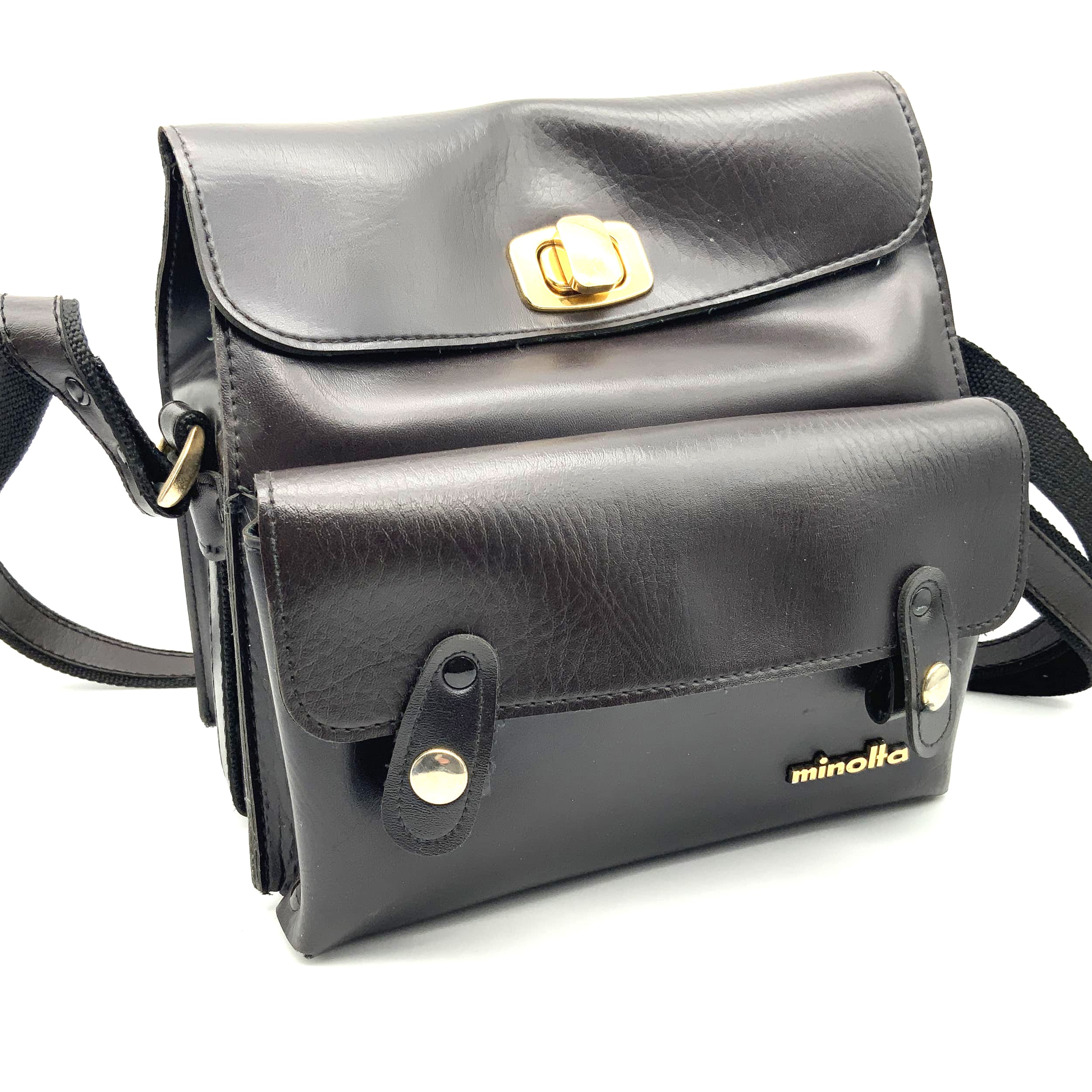 Minolta camera bag, black leather case, approx. 24x13x11cm