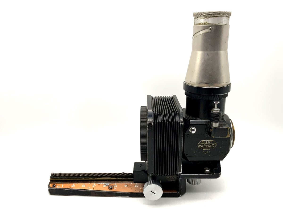 Soufflet Leitz noir avec boîtier de miroir Visoflex I argenté (M39)