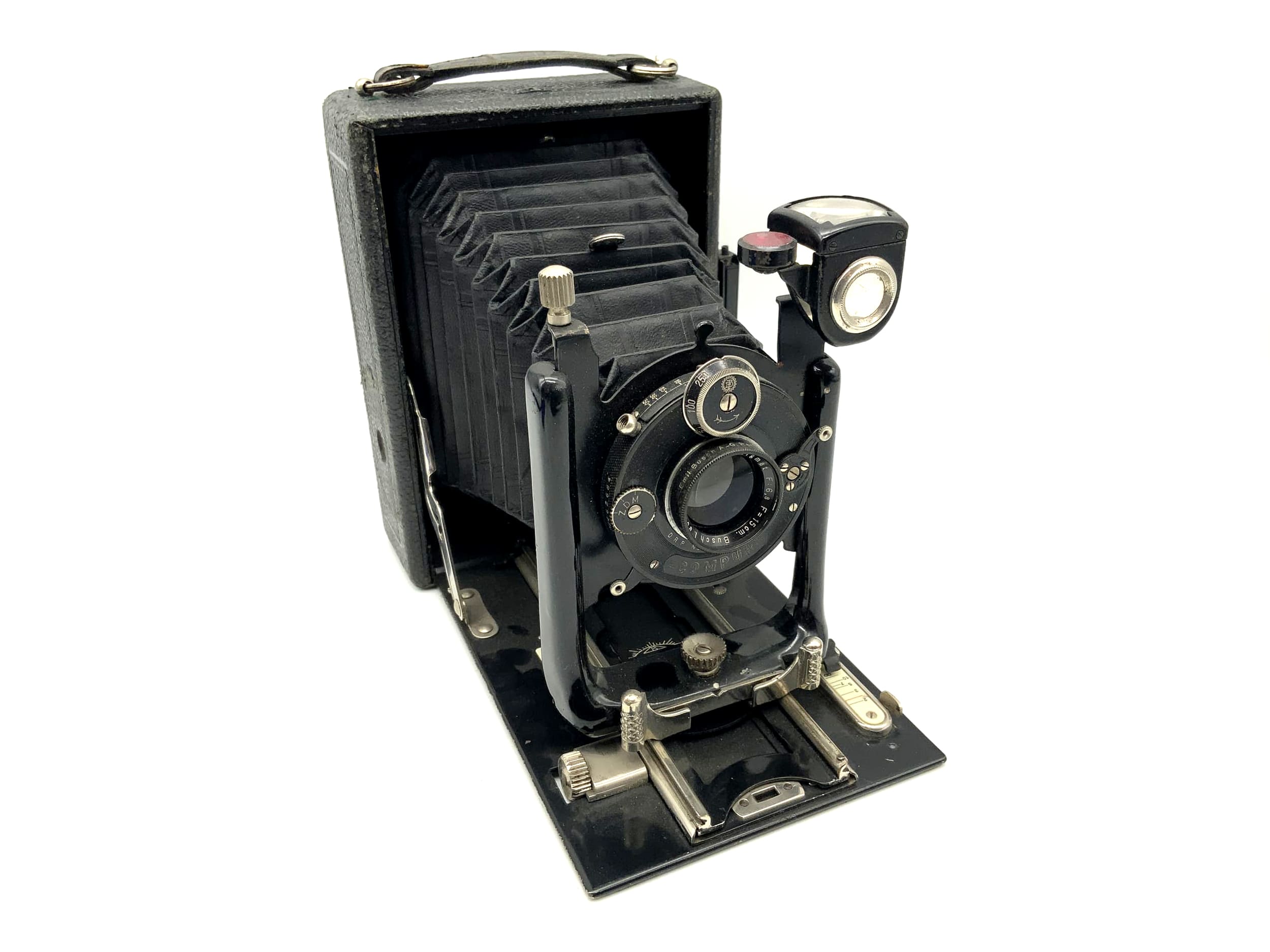 Appareil photo à plaques Emil Busch avec double anastigmat Leukar f/6.8 f/15cm Compur