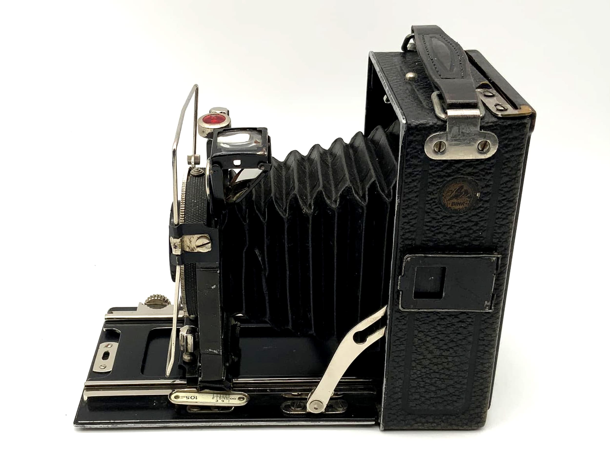 Chambre à plaques Bink Munich avec double anastigmat Rodenstock Robra 1:3,8 Compur