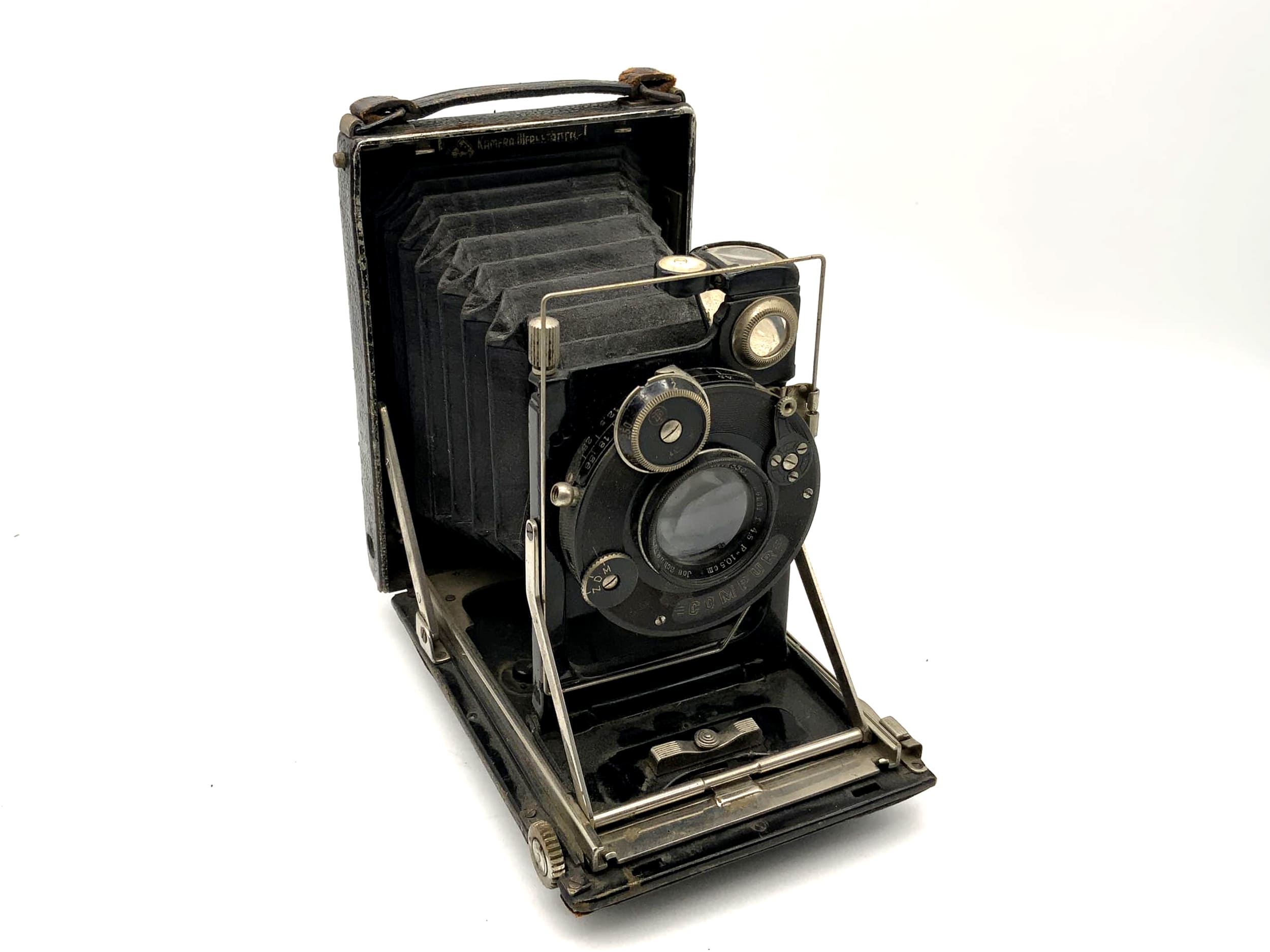 Appareil photo à plaque brevetée KW avec objectif Schneider Kreuznach Xenar f=4,5 F=10,5cm Compur
