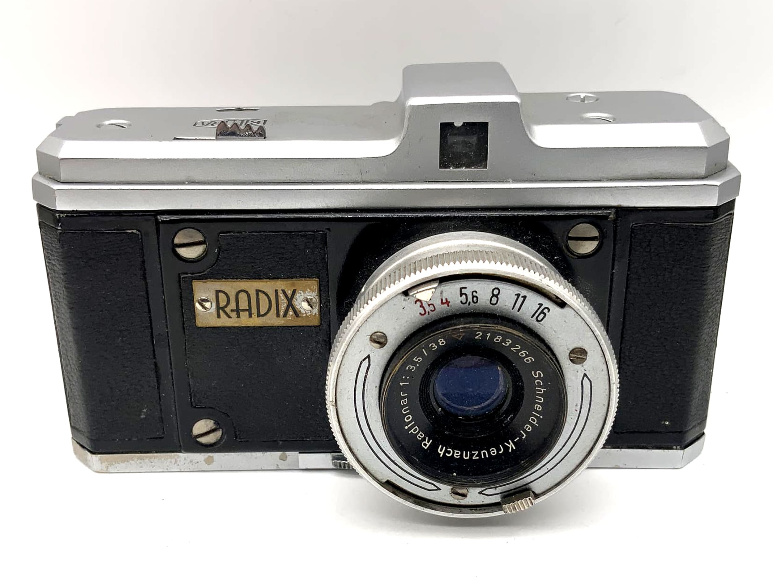 Caméra à viseur Bilora Radix avec caméra analogique Schneider Kreuznach Radionar 1:3,5/38