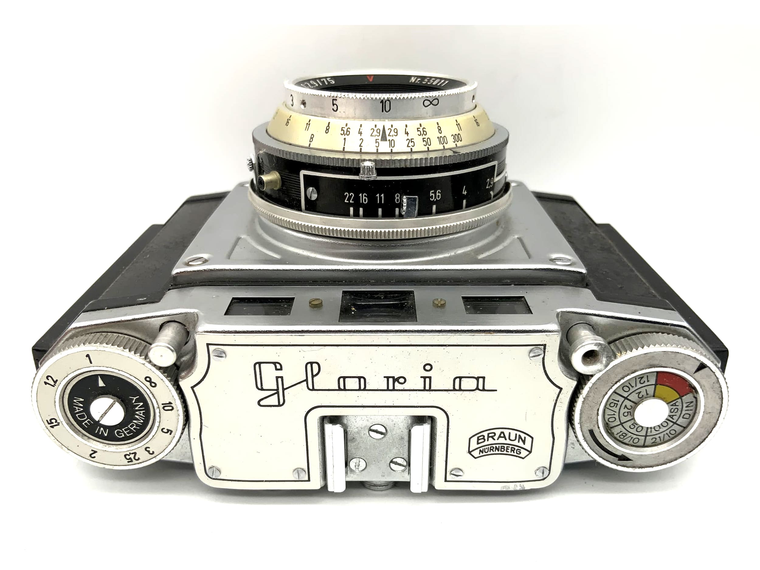Appareil photo à visée directe Braun Gloria avec objectif rouge Praxanar 1:2.9/75 V Prontor-SVS (appareil photo analogique)