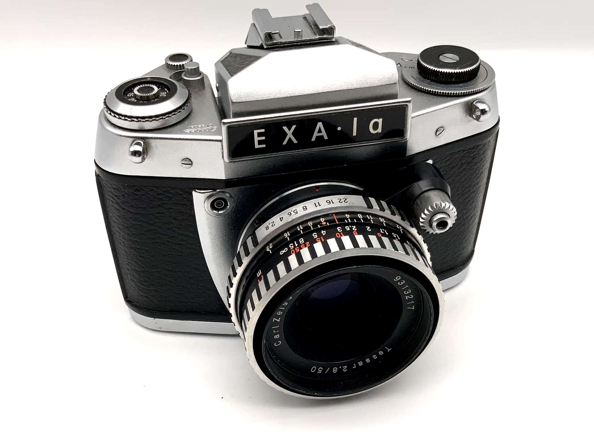 Exakta EXA 1a avec objectif Tessar 2.8 50 mm, appareil photo reflex argentique 35 mm