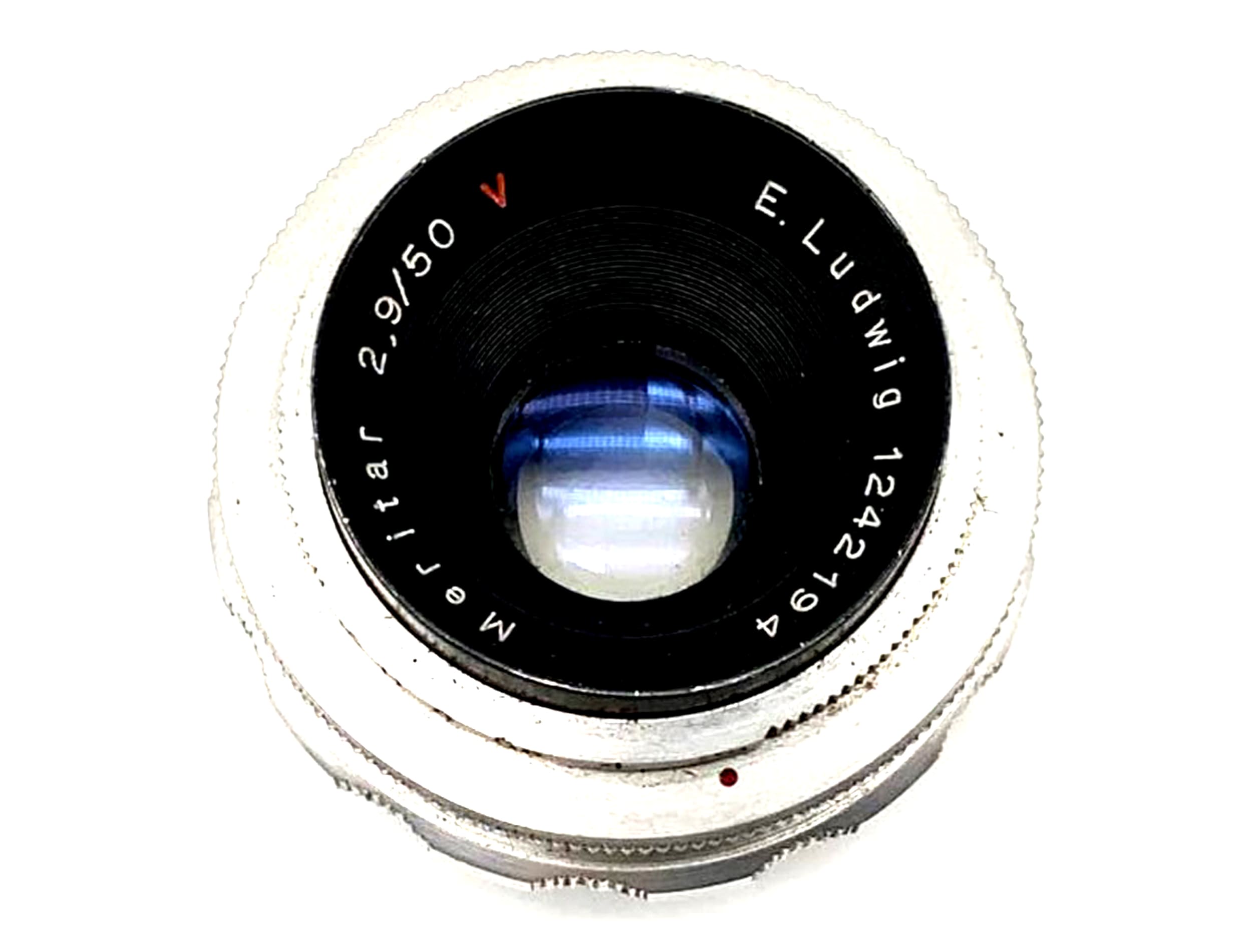 Objectif E. Ludwig Meritar f/2.9 50 mm Red V, monture Exa analogique
