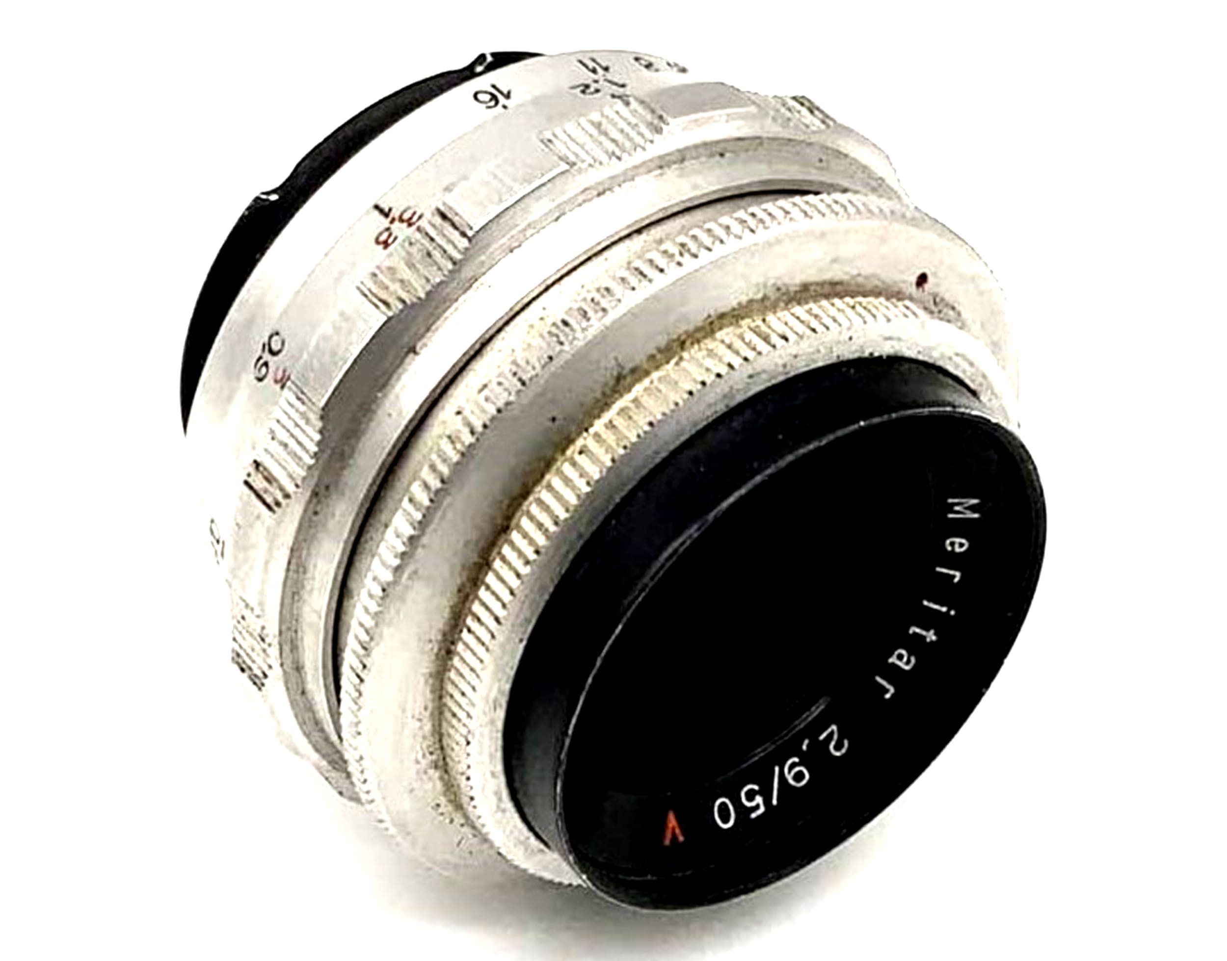 Objectif E. Ludwig Meritar f/2.9 50 mm Red V, monture Exa analogique