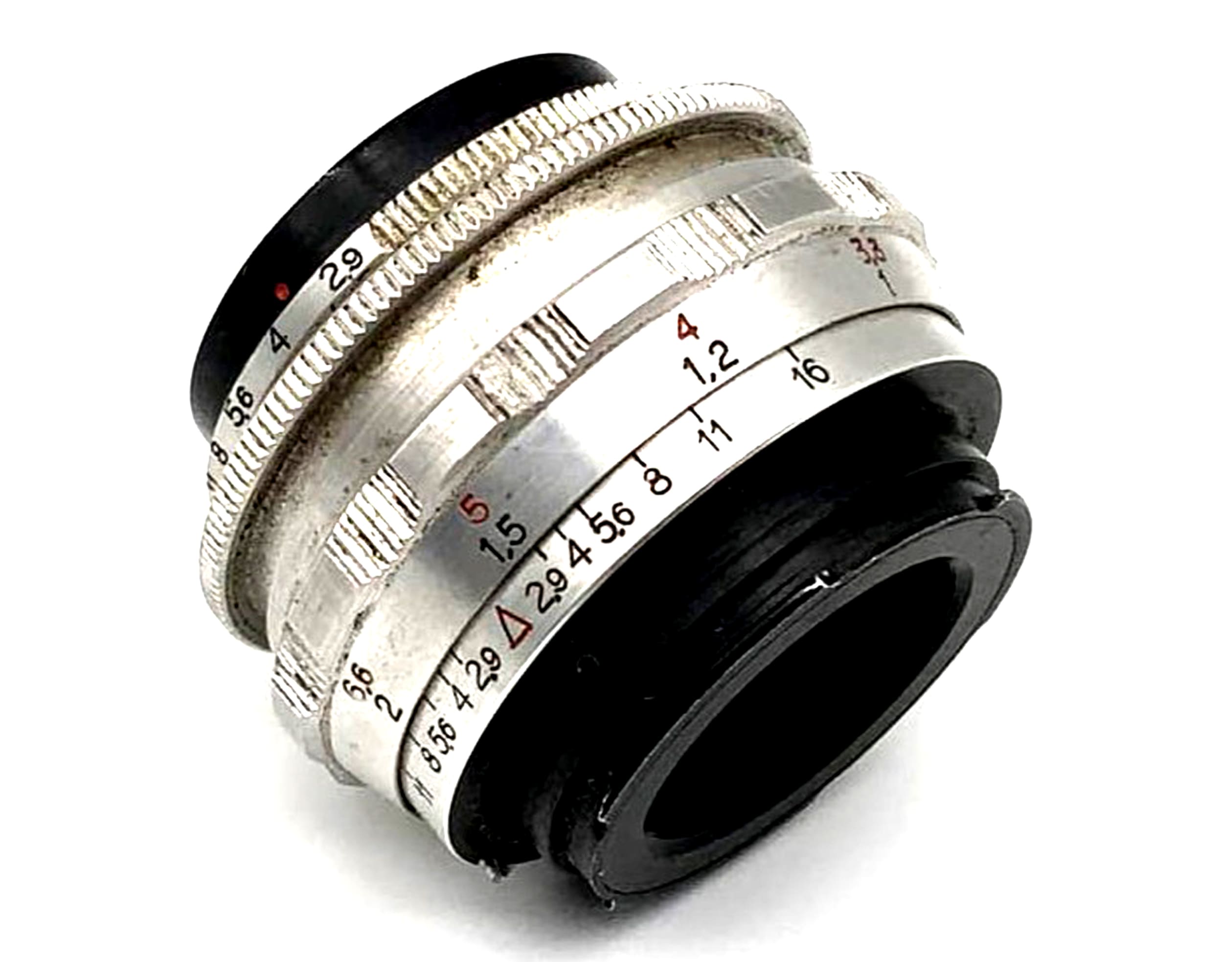 Objectif E. Ludwig Meritar f/2.9 50 mm Red V, monture Exa analogique