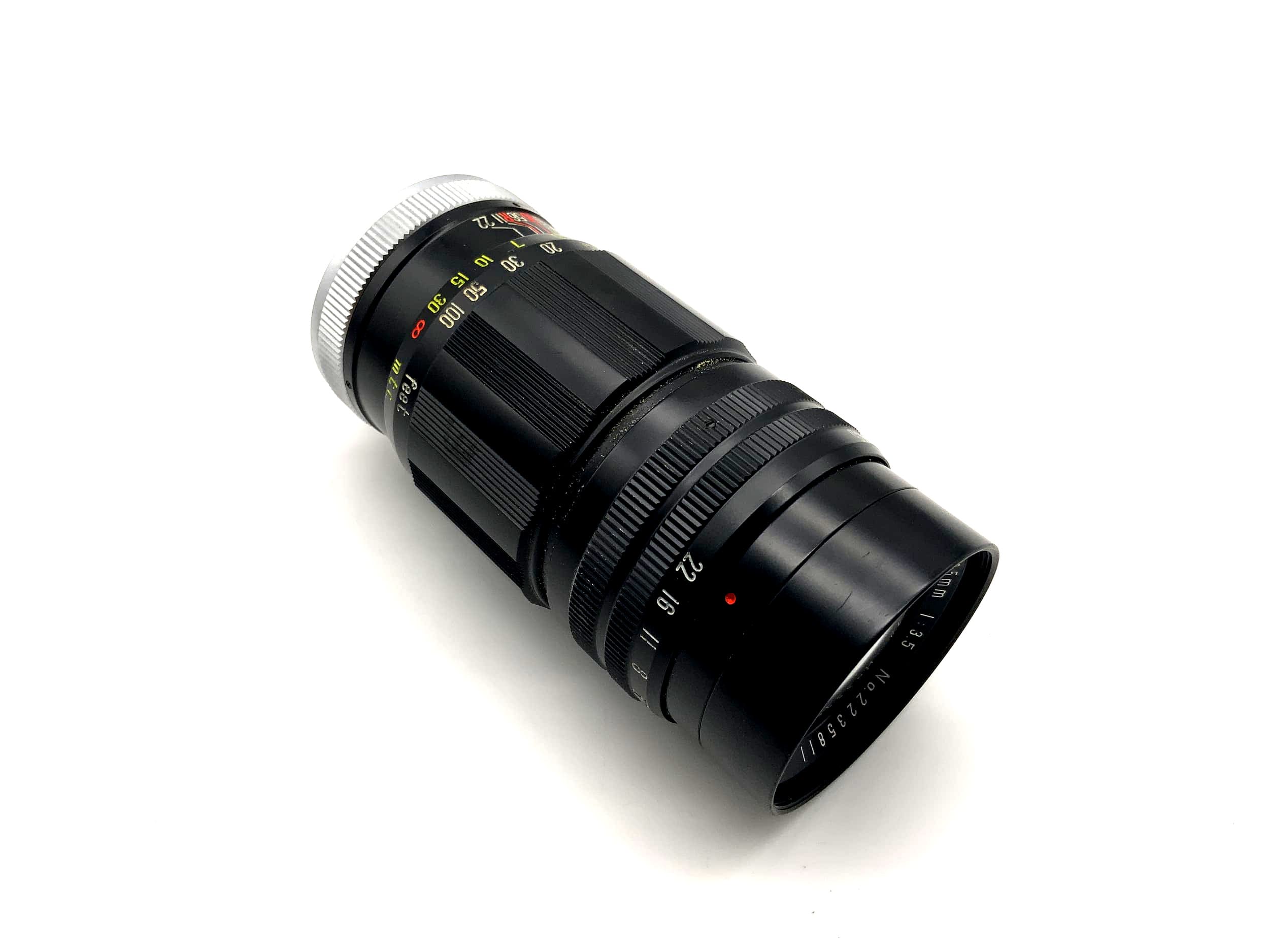 Objectif Komura 135 mm 1:3.5, appareil photo Sankyo Kohki 15 Blades (filetage Leica M39 LTM)