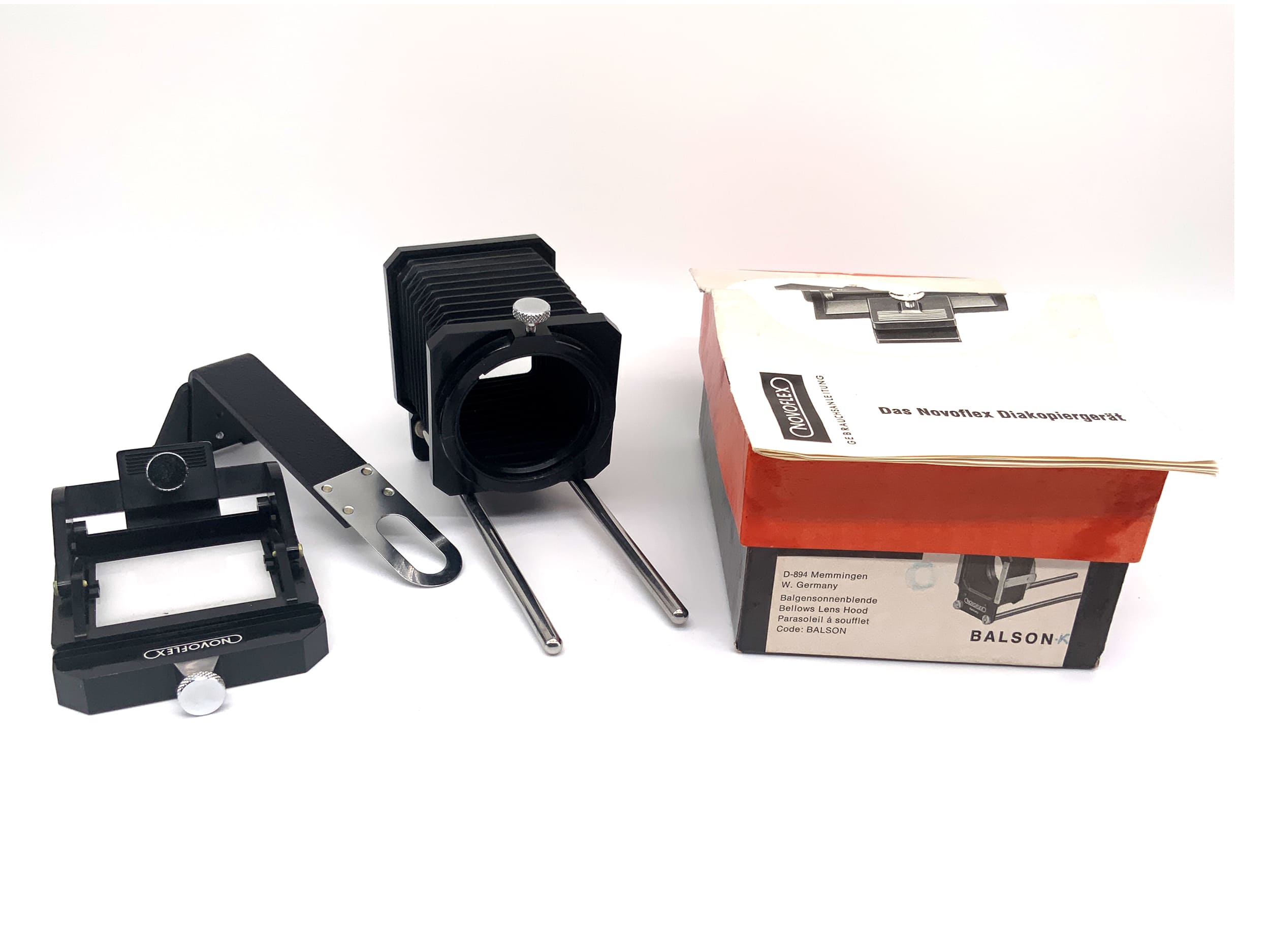 Novoflex Balson Balgengerät Schwarz Balgensonnenblente/Schlitten/Diakopierer OVP