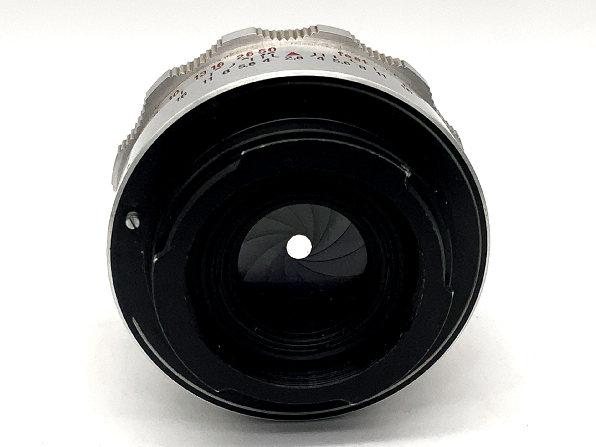 Objectif Carl Zeiss Jena 50mm 1:2.8 Q1 Tessar rouge T 12 Lames (Exa)