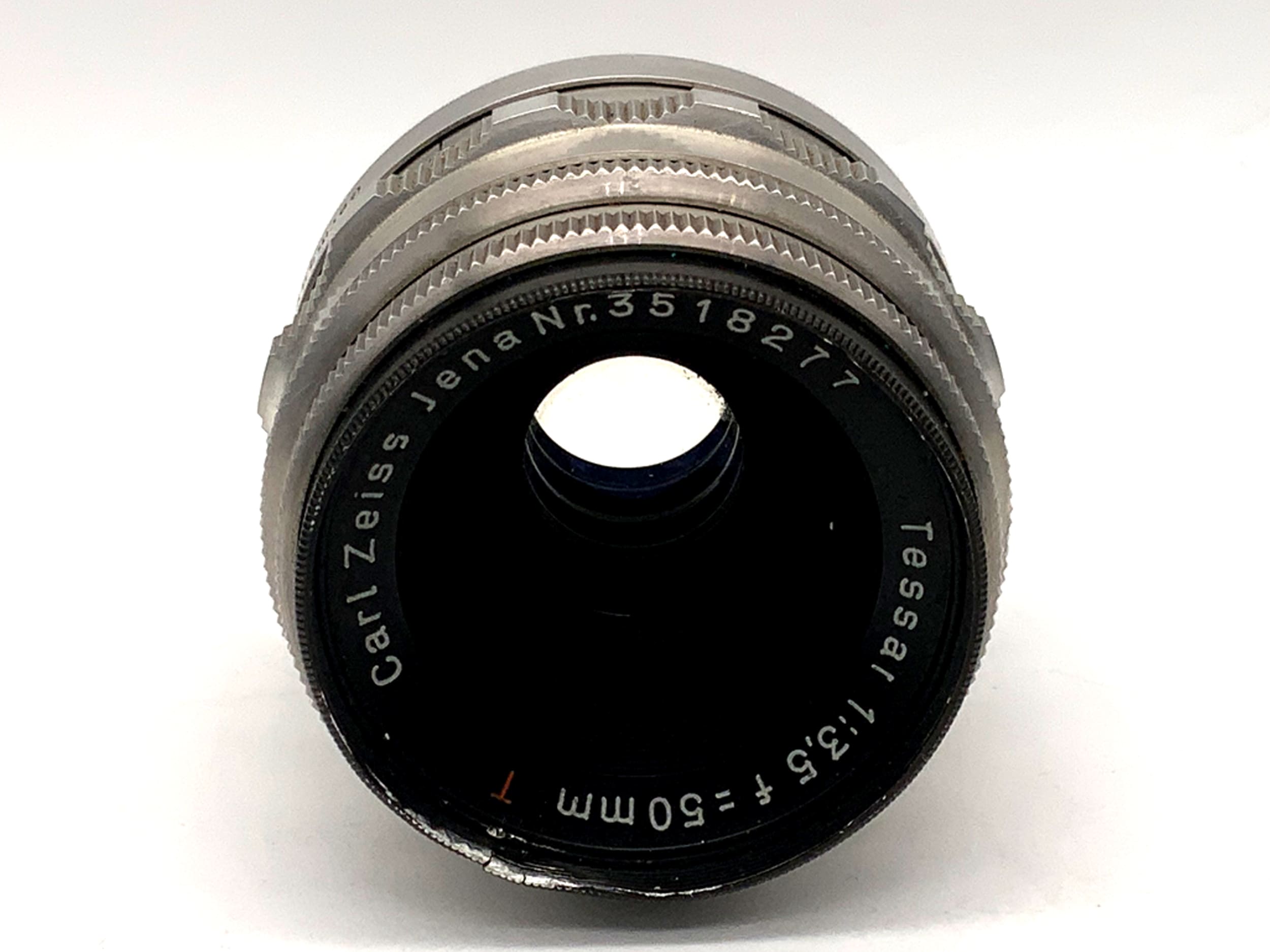 Objectif Carl Zeiss Jena 50 mm 1:3.5 Tessar rouge T 12 lames (Exa)