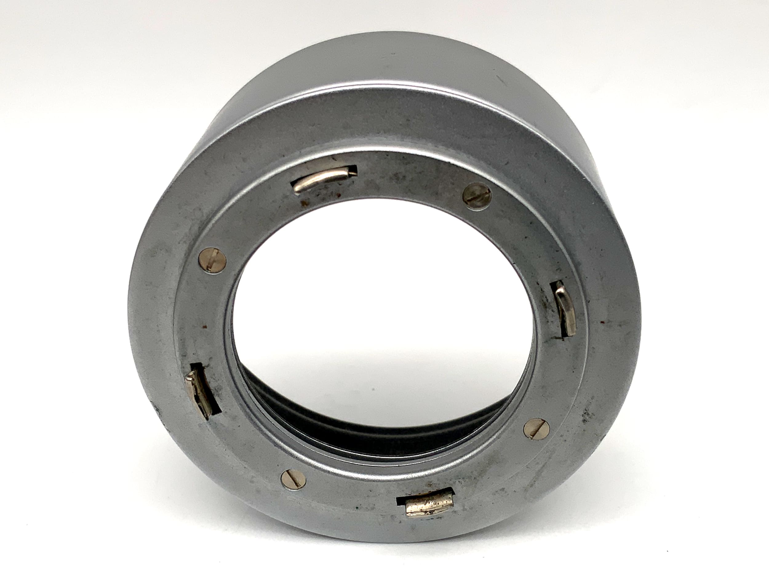 Robot extendable lens hood, silver aluminum metal, sun visor