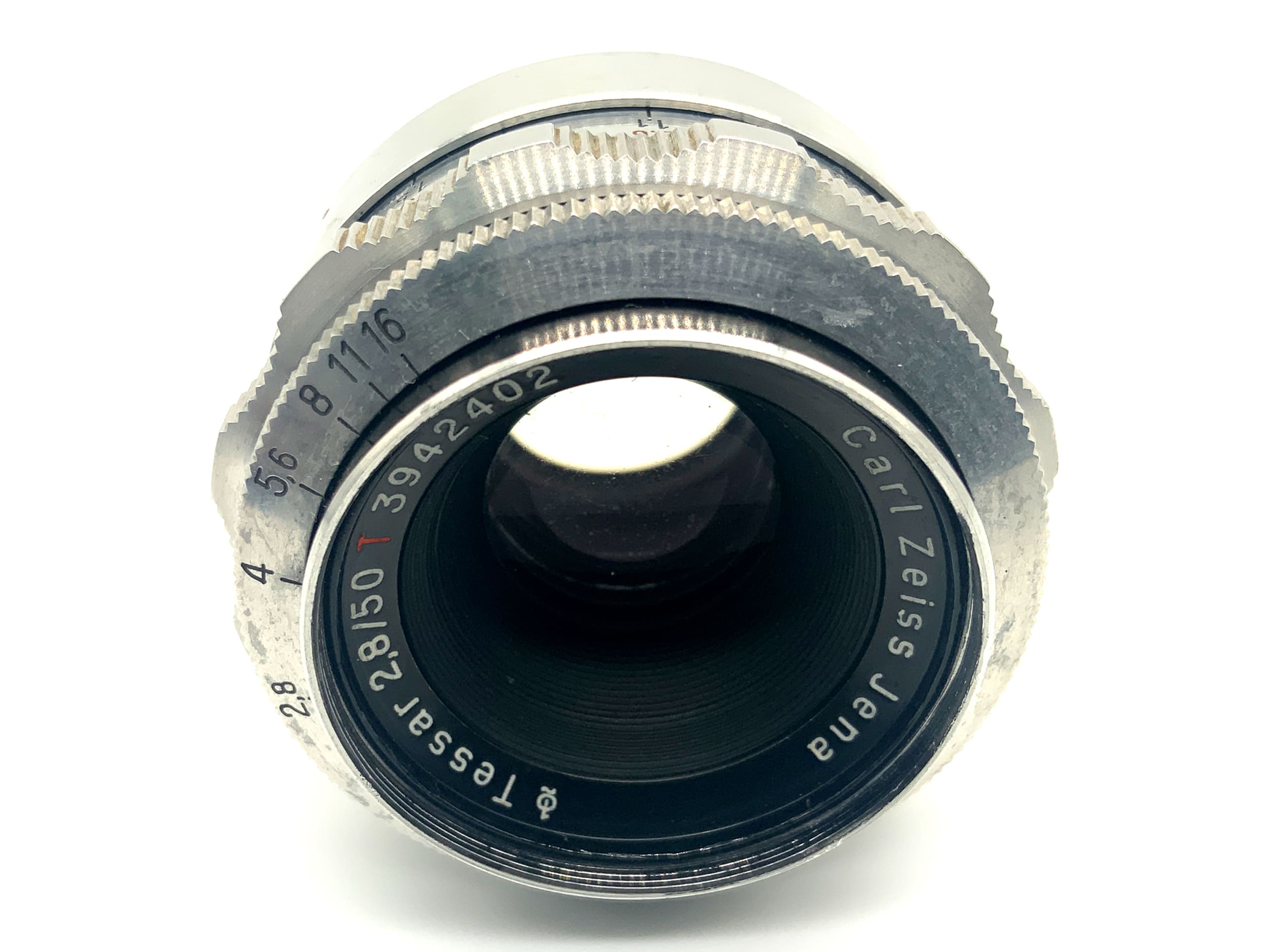 Carl Zeiss Jena Tessar Q1 compact 12 Blades red T 50mm 1:2.8 Objektiv (Exa)