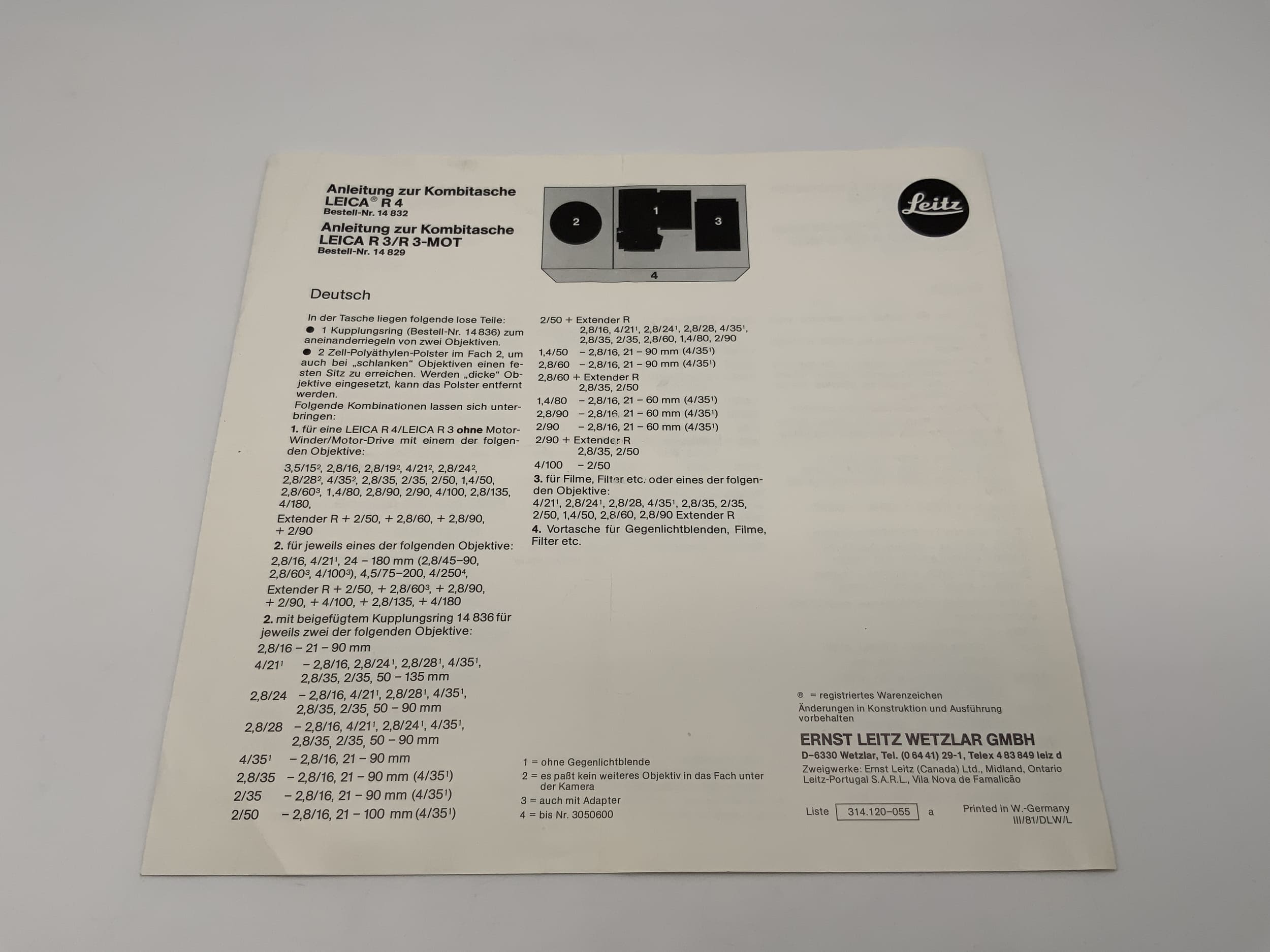 Leica R4 Combination Case User Manual (German)