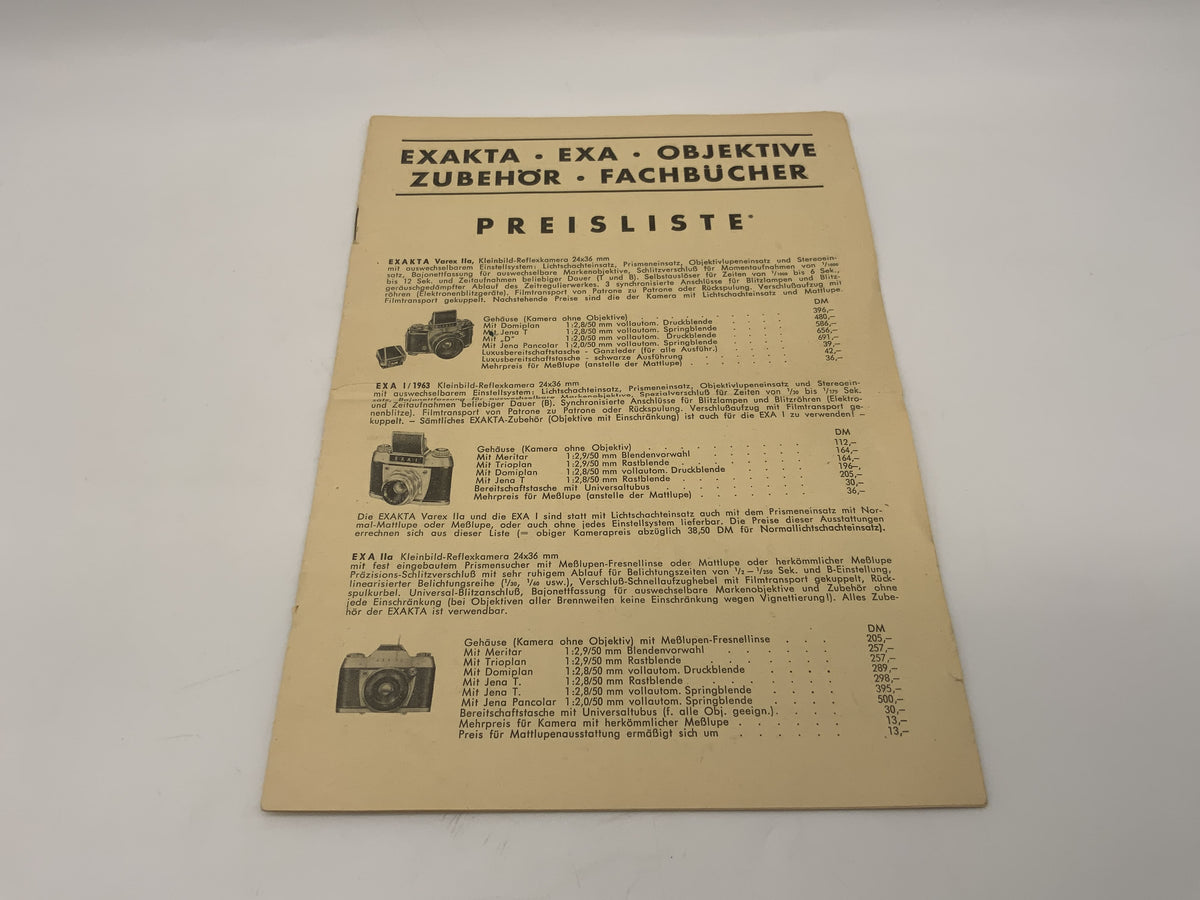 Exakta novembre 1963 Liste de prix allemand