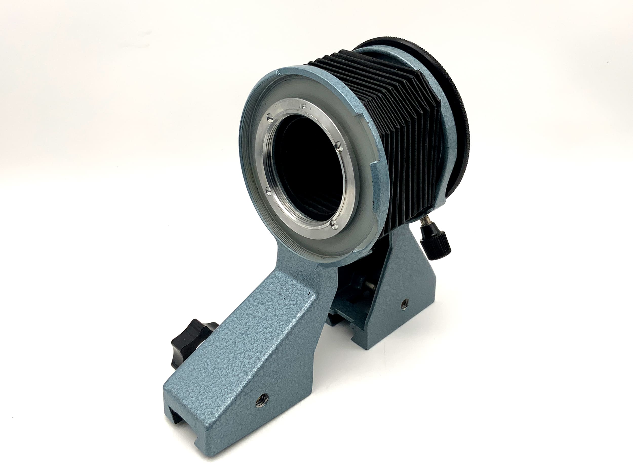 Soufflet Pentacon pour rail de mise au point, soufflet macro, bleu clair, dans son emballage d'origine (M42)