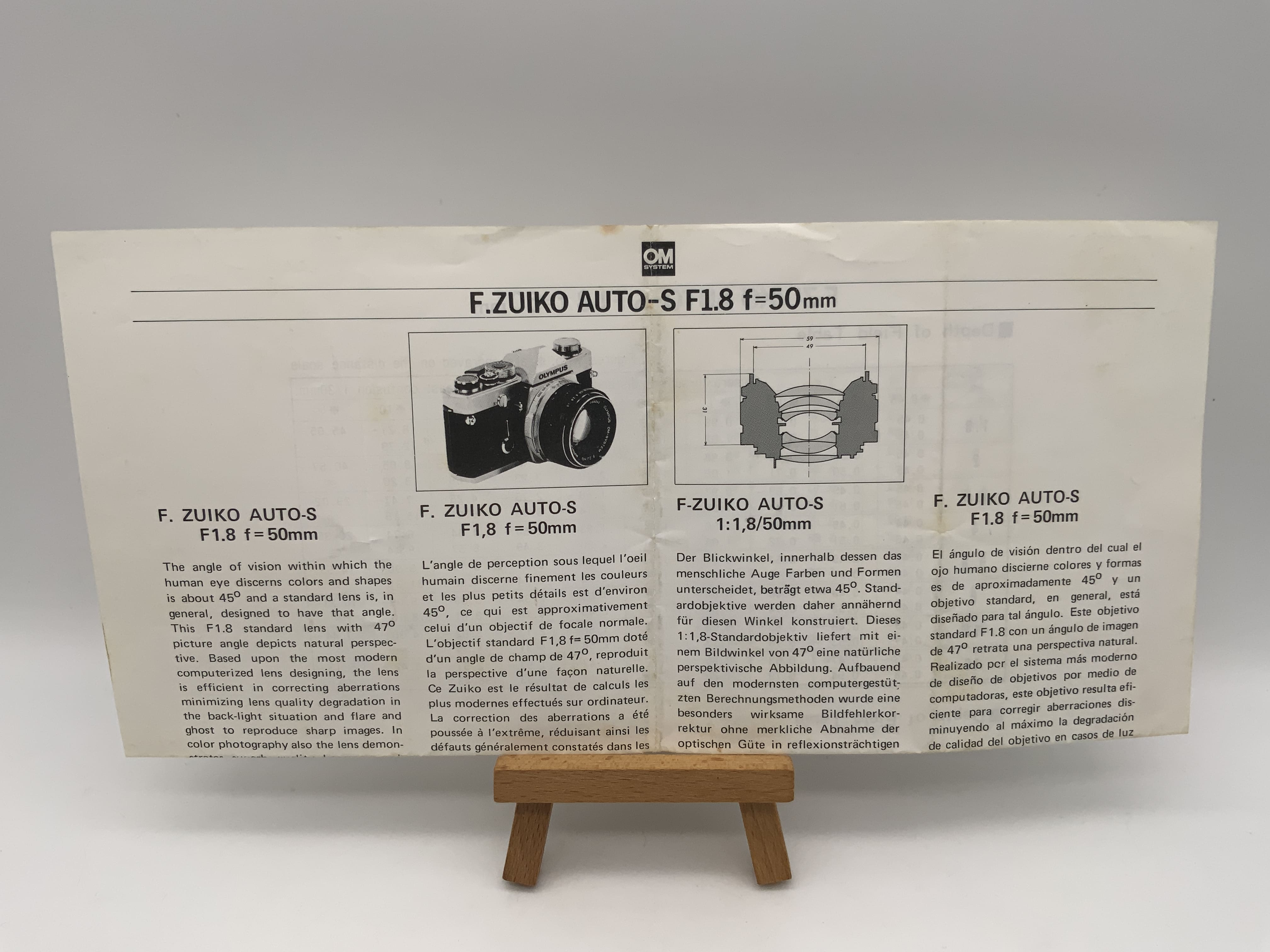 Manuel d'utilisation de l'objectif Olympus F.Zuiko Auto-S F1.8 f=50mm (allemand)