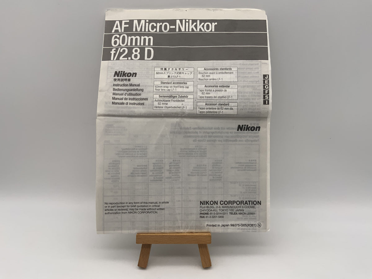 Manuel d'utilisation de l'objectif Nikon AF Micro-Nikkor 60 mm f/2.8D (allemand)