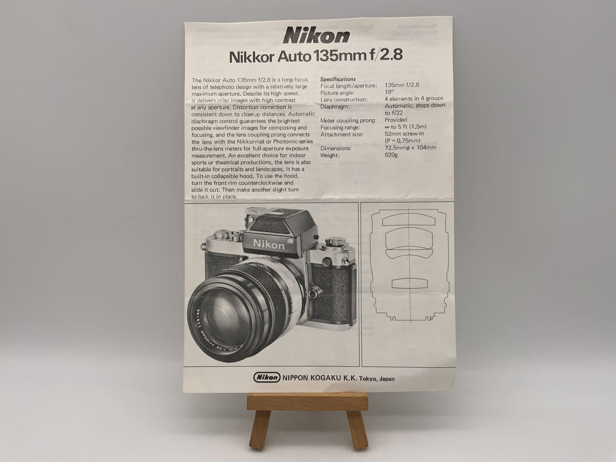 Manuel d'utilisation de l'objectif Nikon Nikkor Auto 135mm f/2.8 (allemand)