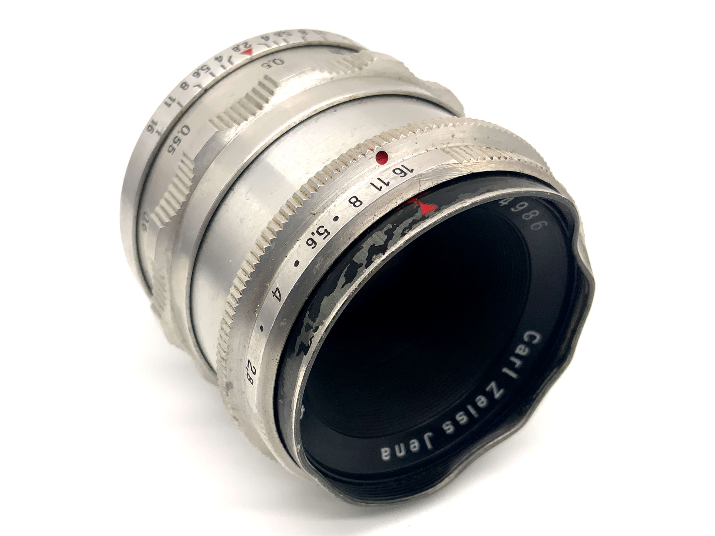 Carl Zeiss Jena Q1 Tessar red T 12 Blades 50mm 1:2.8 Objektiv (M42) Pilz!