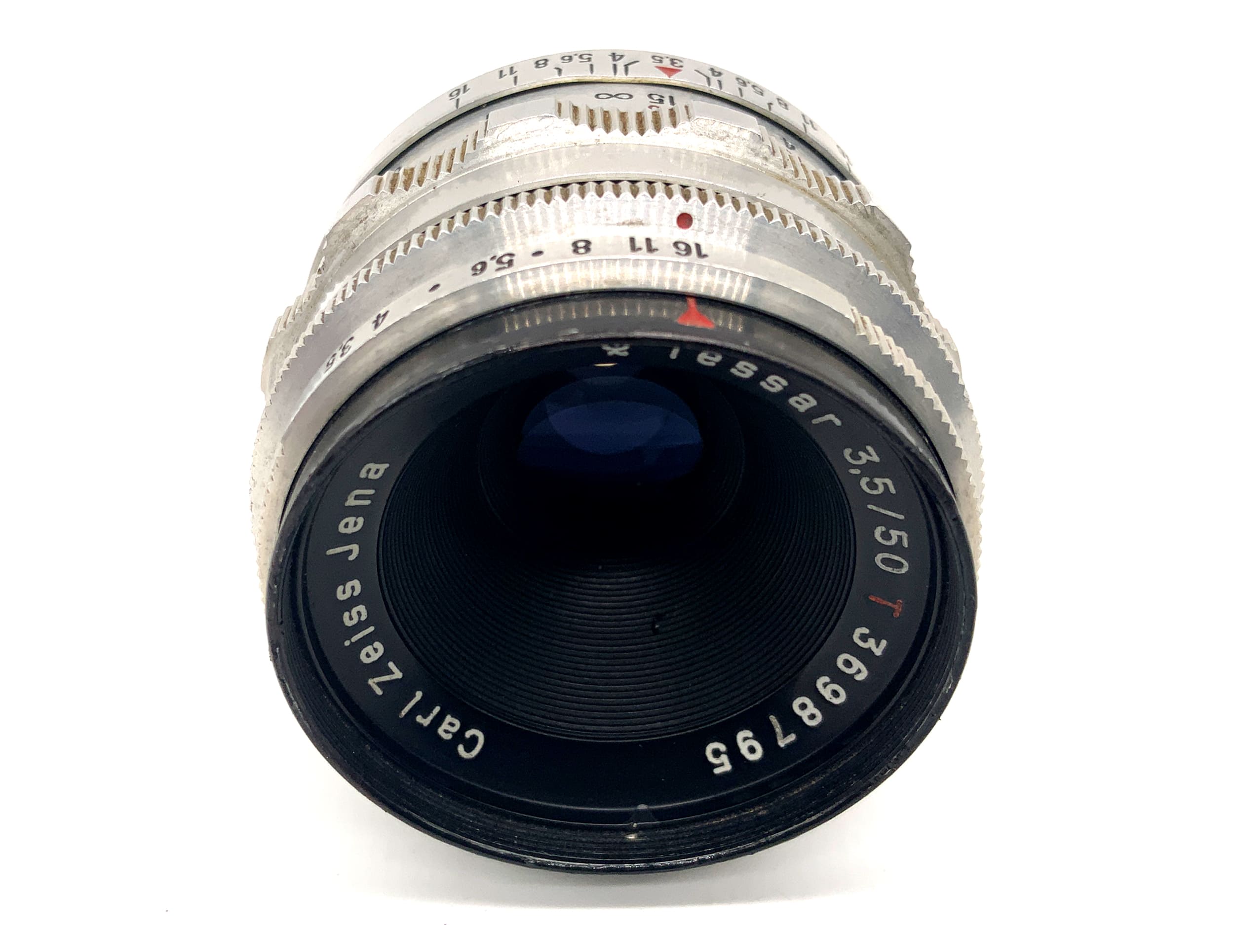 Carl Zeiss Jena Tessar Q1 compact 12 Blades red T 50mm 1:3.5 Objektiv (M42)