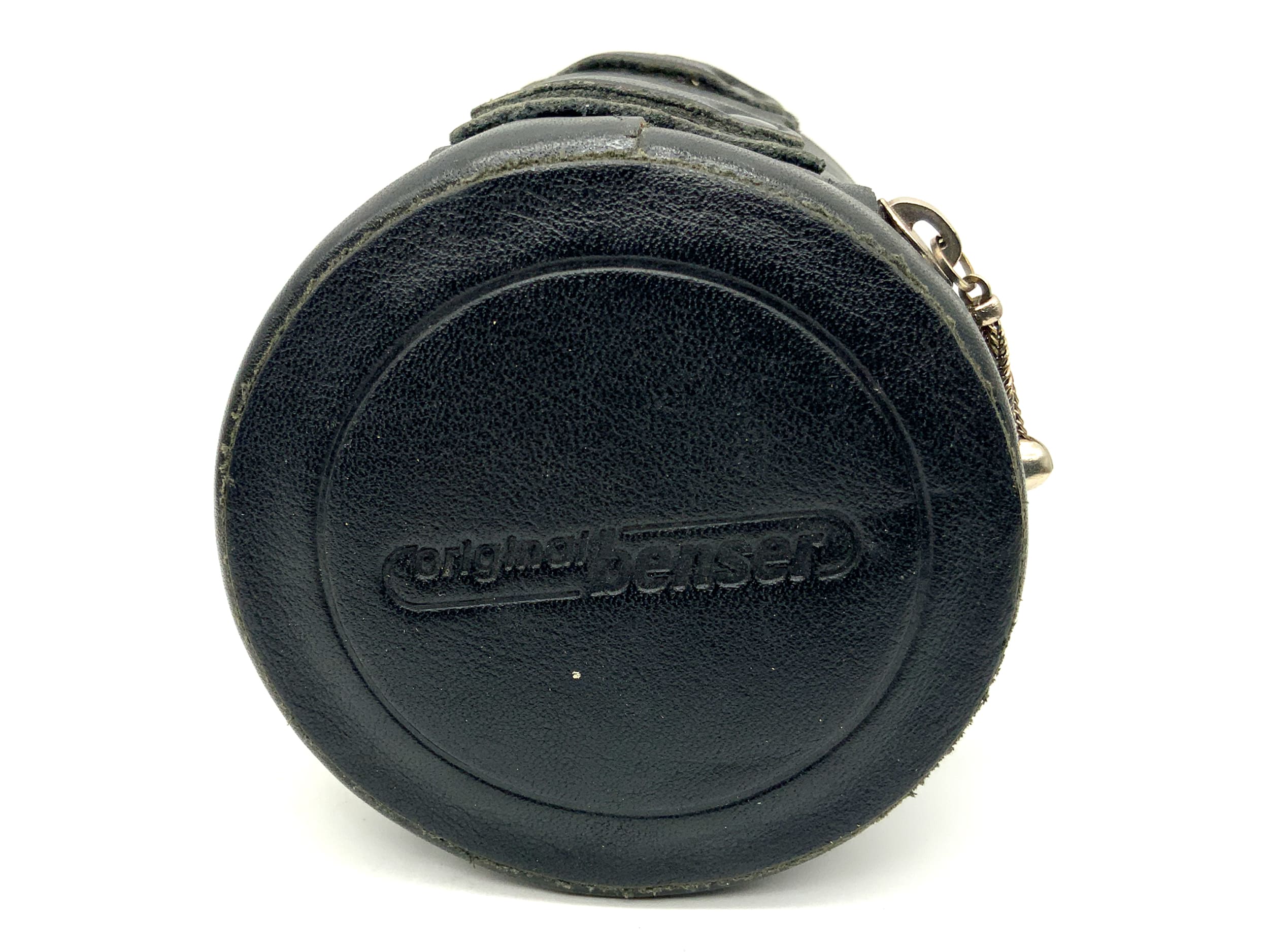 Étui souple pour lentilles Benser d'origine, en cuir noir, environ 8 x 7,5 cm.