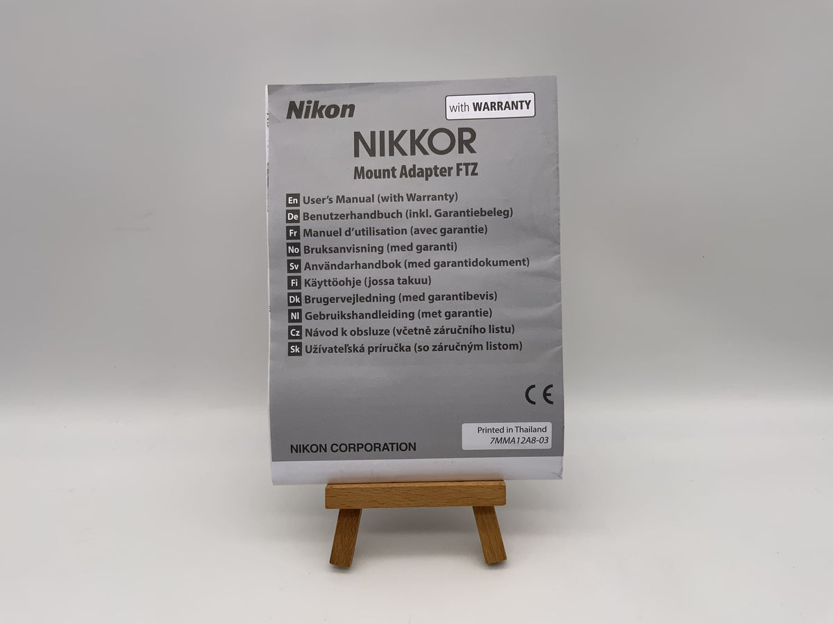 Manuel d'utilisation de l'adaptateur de monture Nikon Nikkor FTZ (allemand)