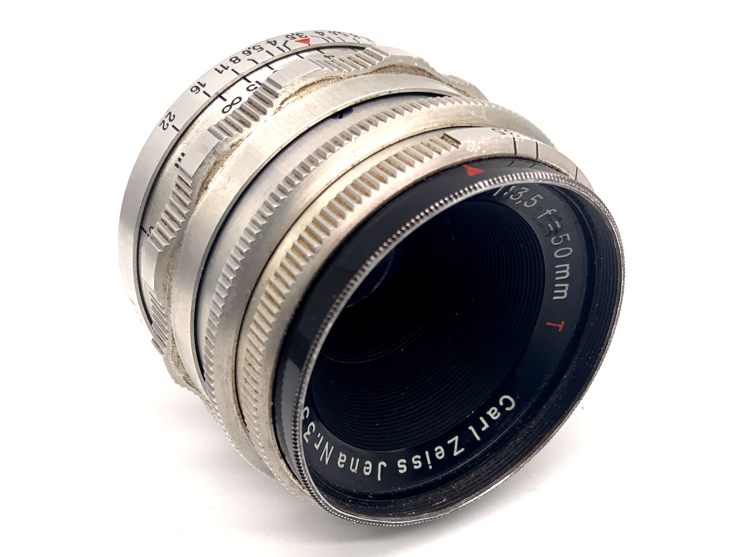 Carl Zeiss Jena Tessar 14 Blades red T 50mm 1:3.5 Objektiv Festbrennweite (M42)