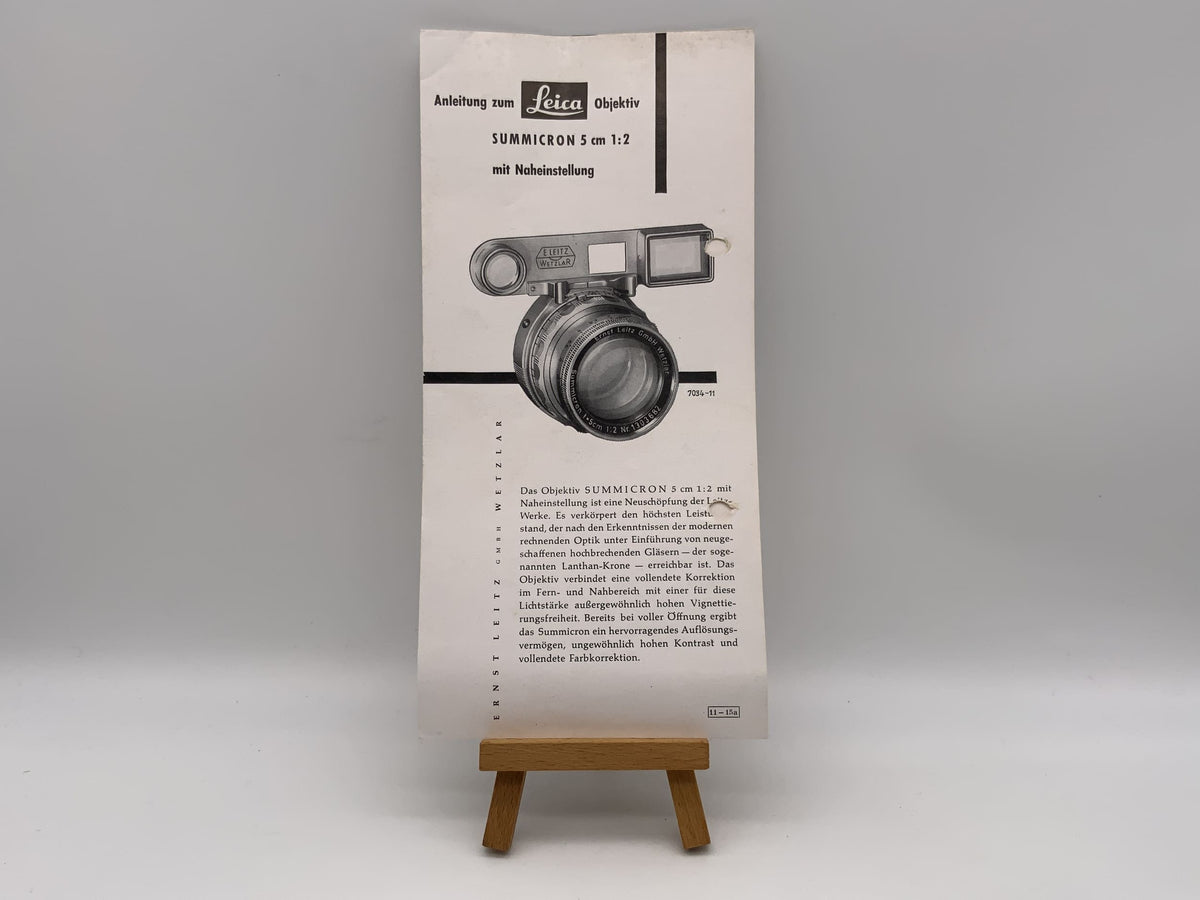 Leica Summicron 5cm 1:2 with close focus (11-15a) Operating instructions German