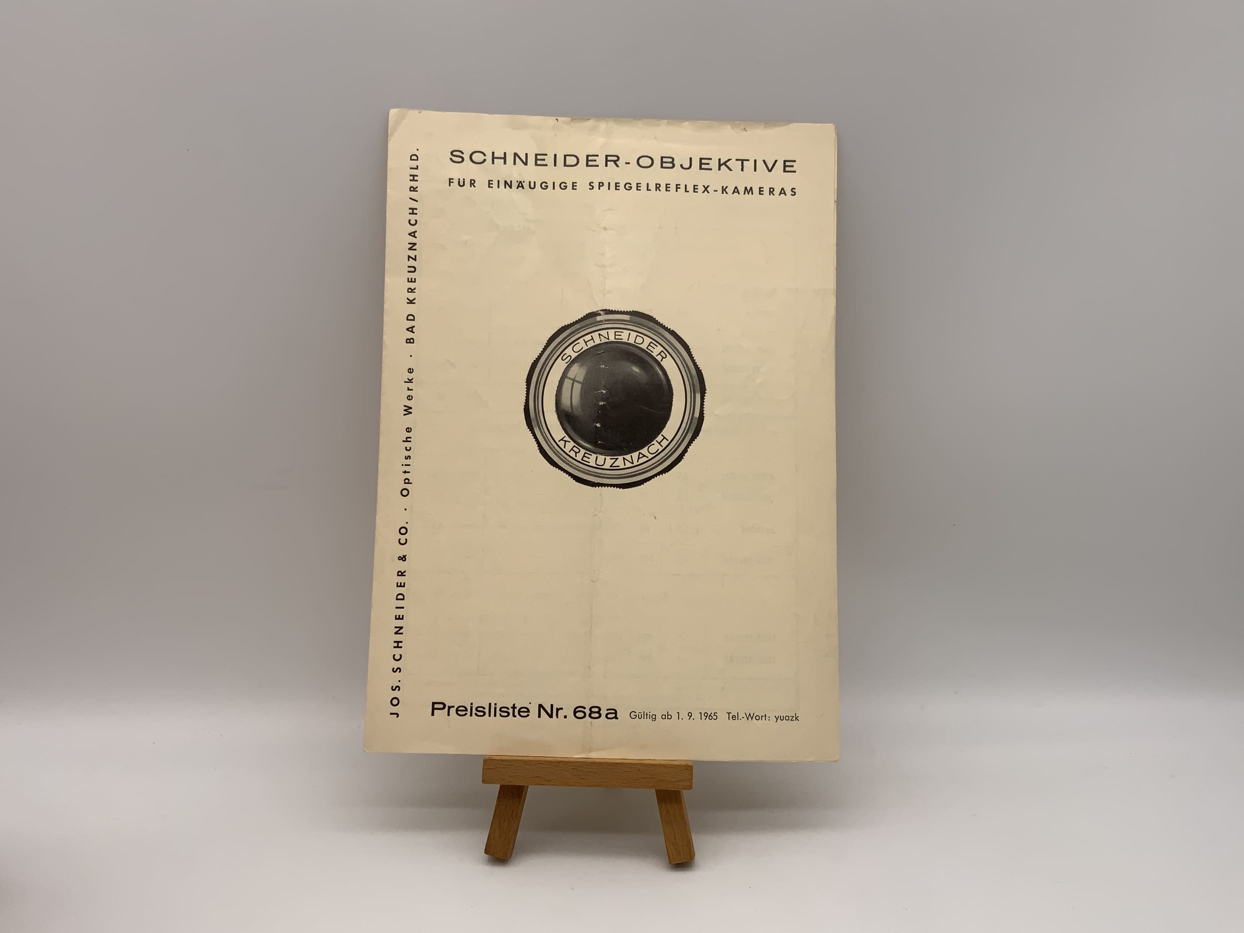 Objectifs Schneider Optik Kreuznach pour appareils photo reflex 1965 Liste de prix