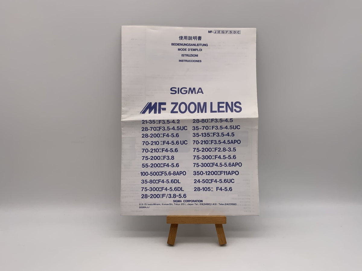 Sigma MF Zoom Lens 21-35mm F3.5-4.2 User Manual (German)