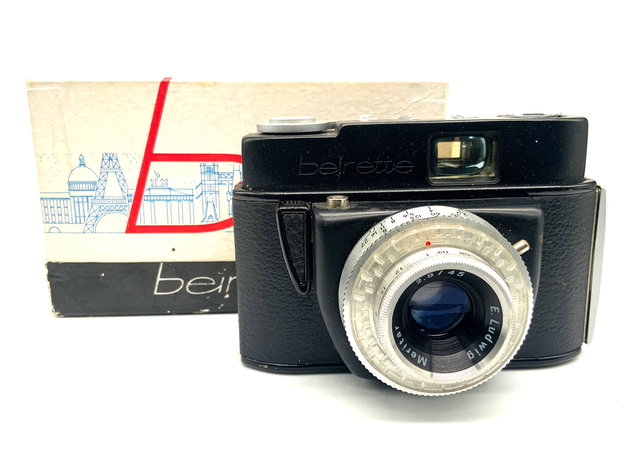 Beier Beirette vsn Sucherkamera mit Meritar 45mm 2.9 Priomat-S in OVP