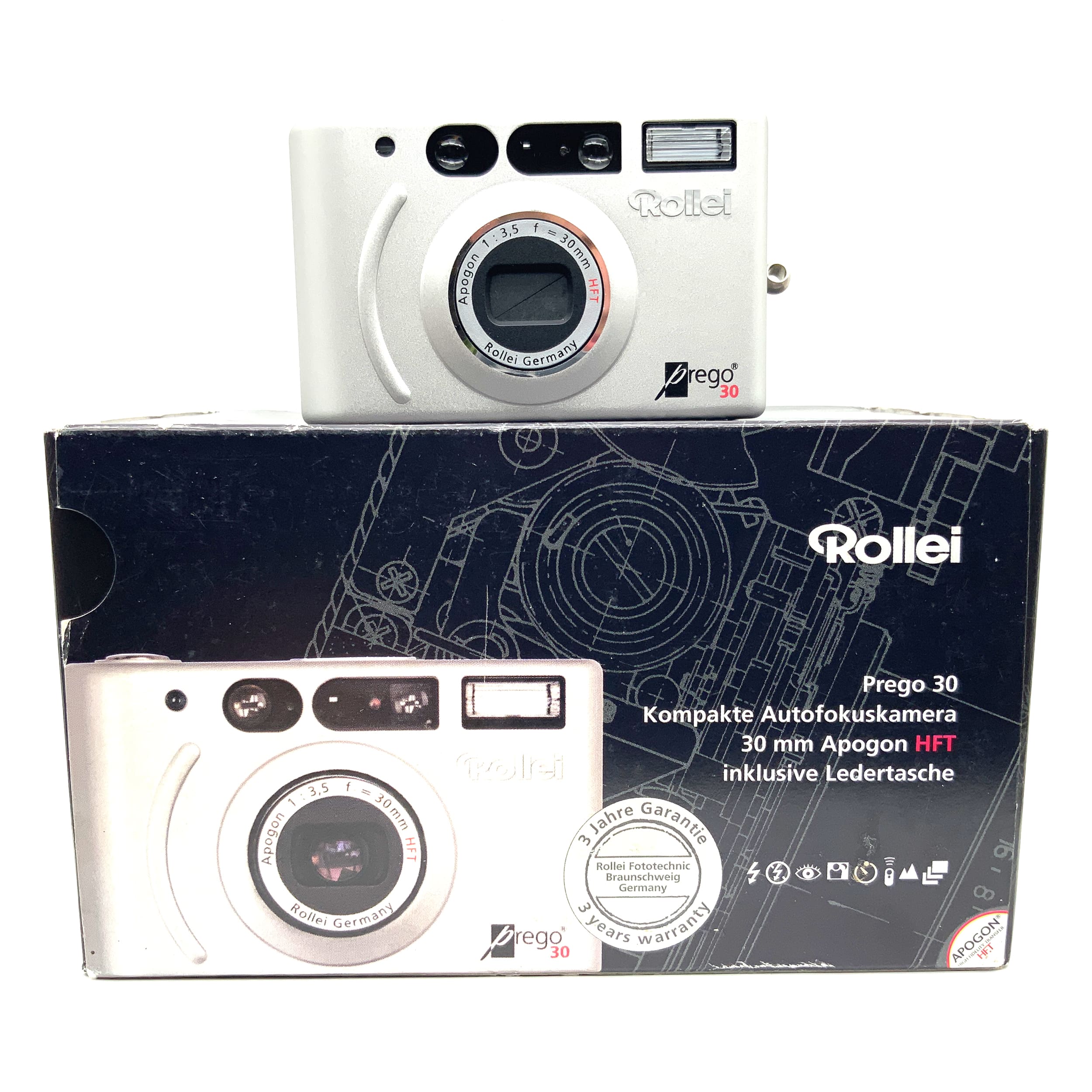 Rollei Prego 30 Point&amp;Shoot with Apogon 1:3.5 f=30mm HFT in original packaging analog camera