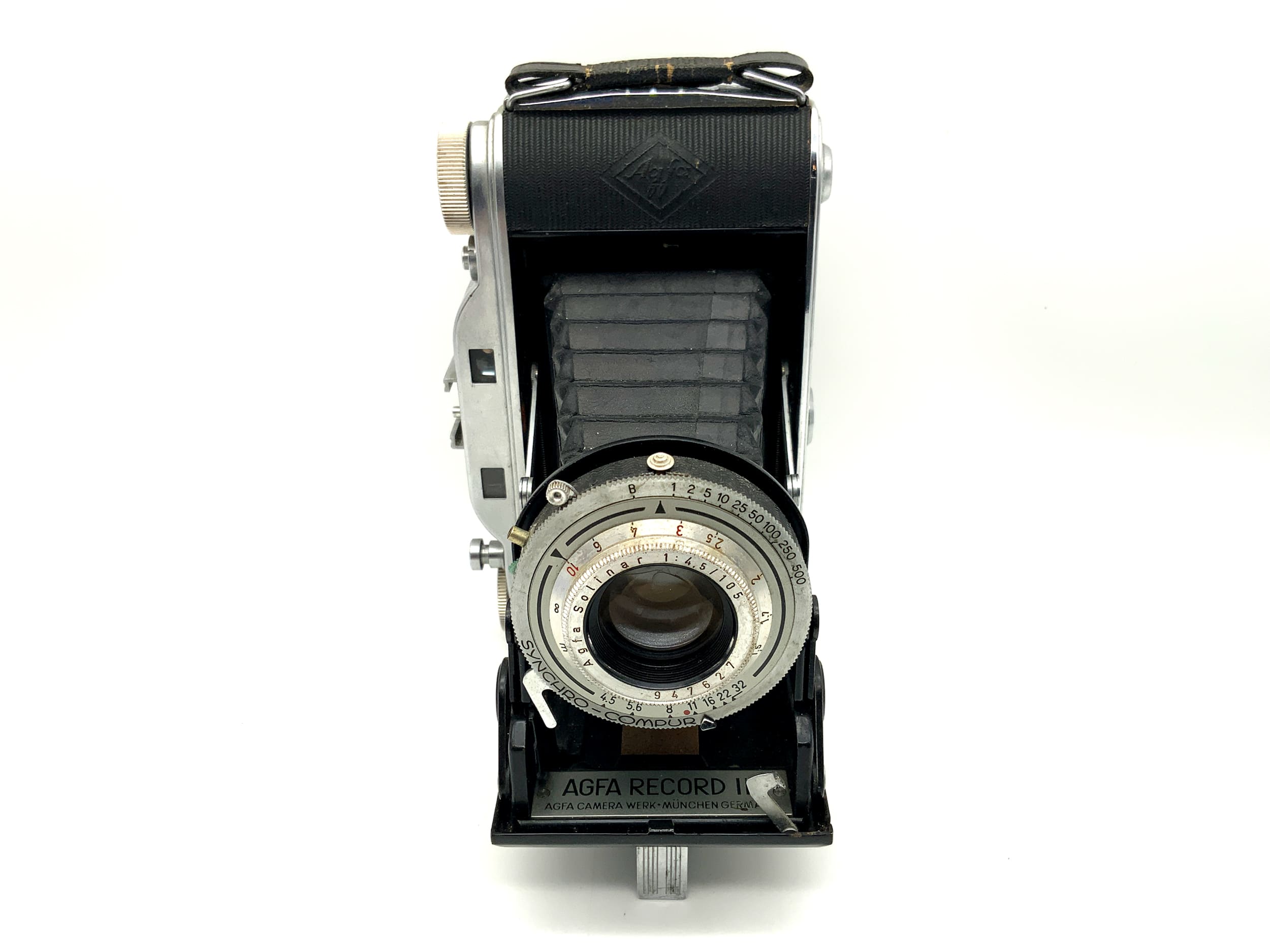 Appareil photo pliant Agfa Record III avec objectif Solinar 1:4.5 105 mm Synchro Compur analogique