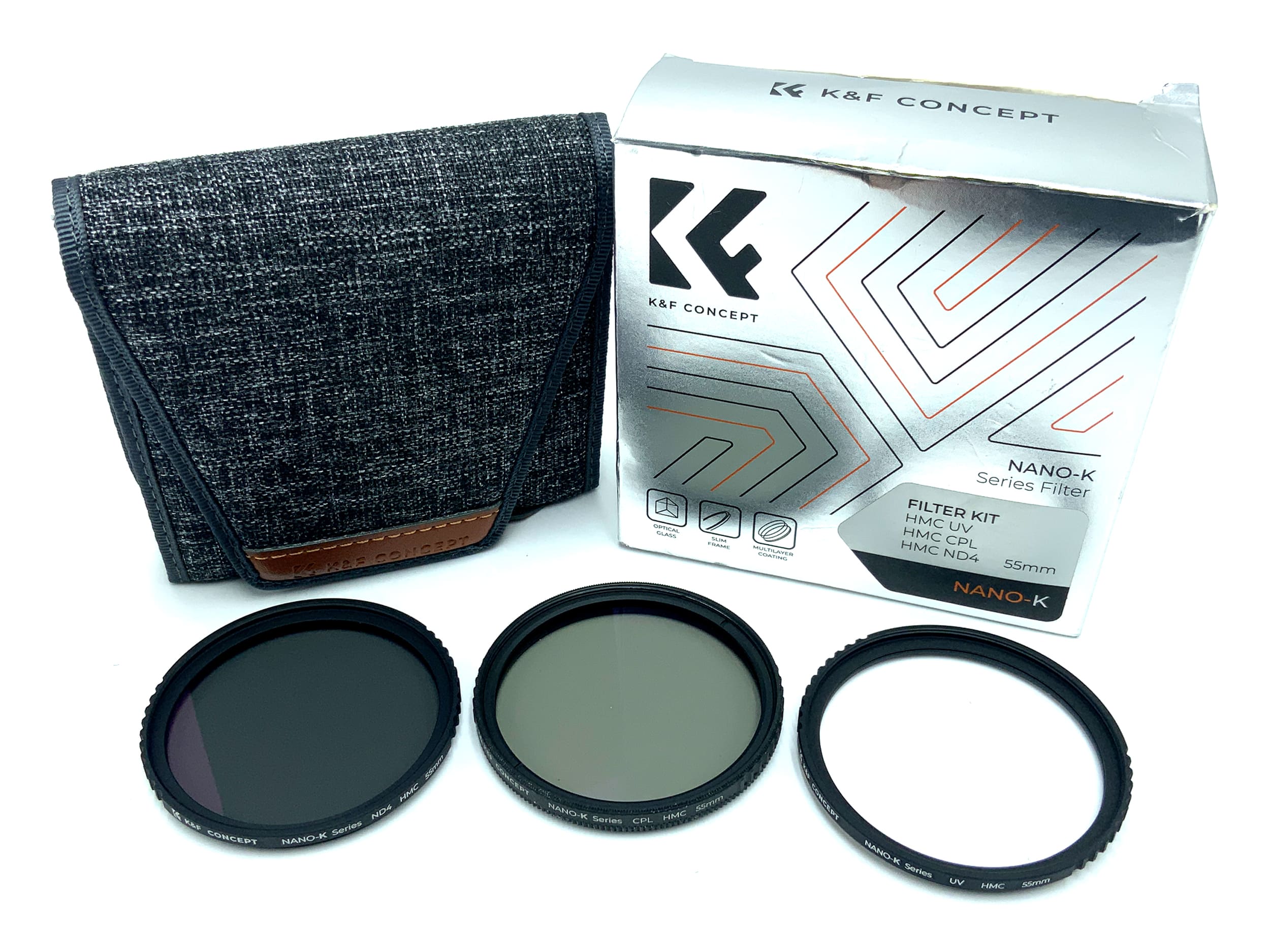 K&F Concept Filter Kit Nano-K HMC UV/CPL/ND4 in OVP Filter 55mm Kreisförmig